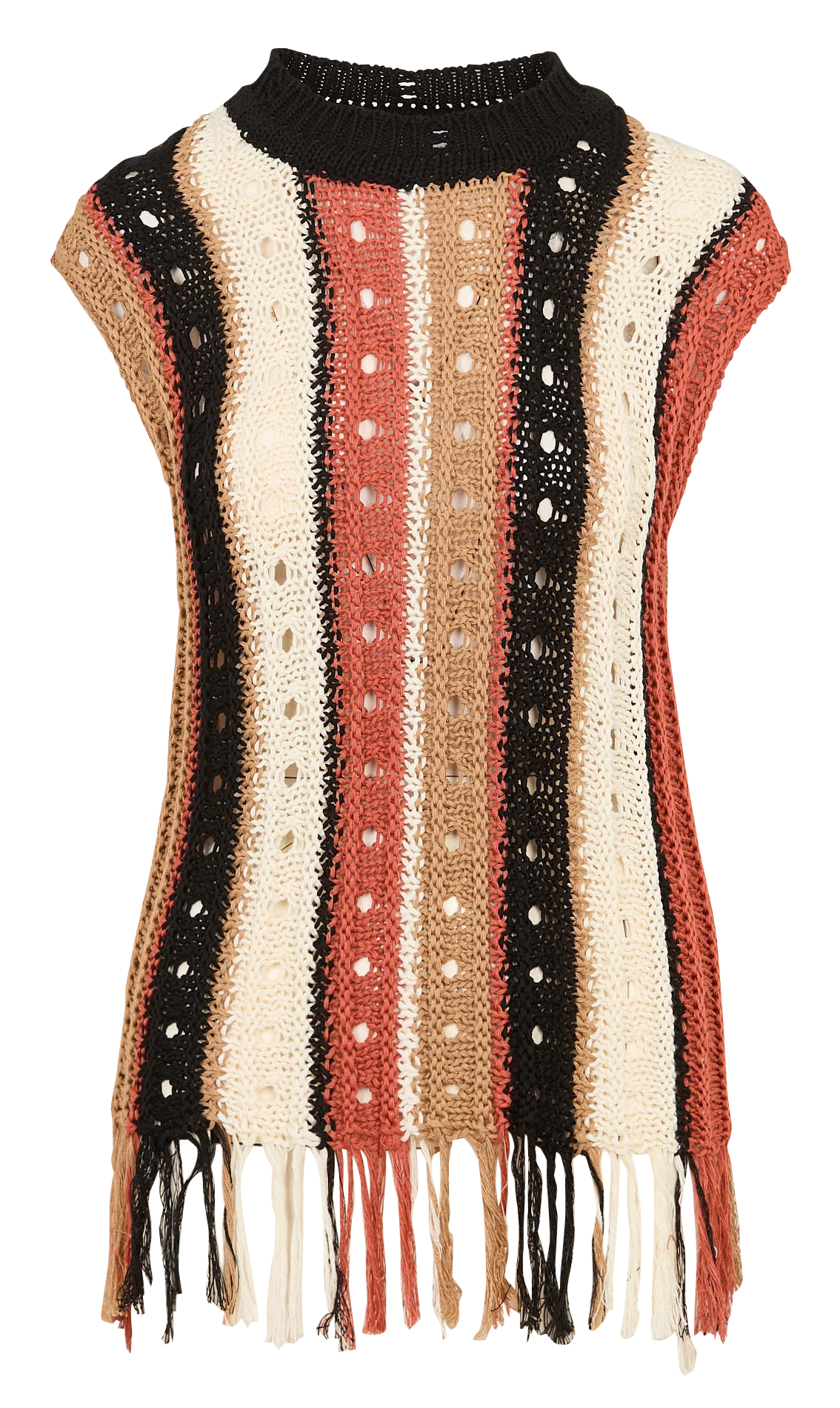 Pull sans manches rayé à franges Multicolore