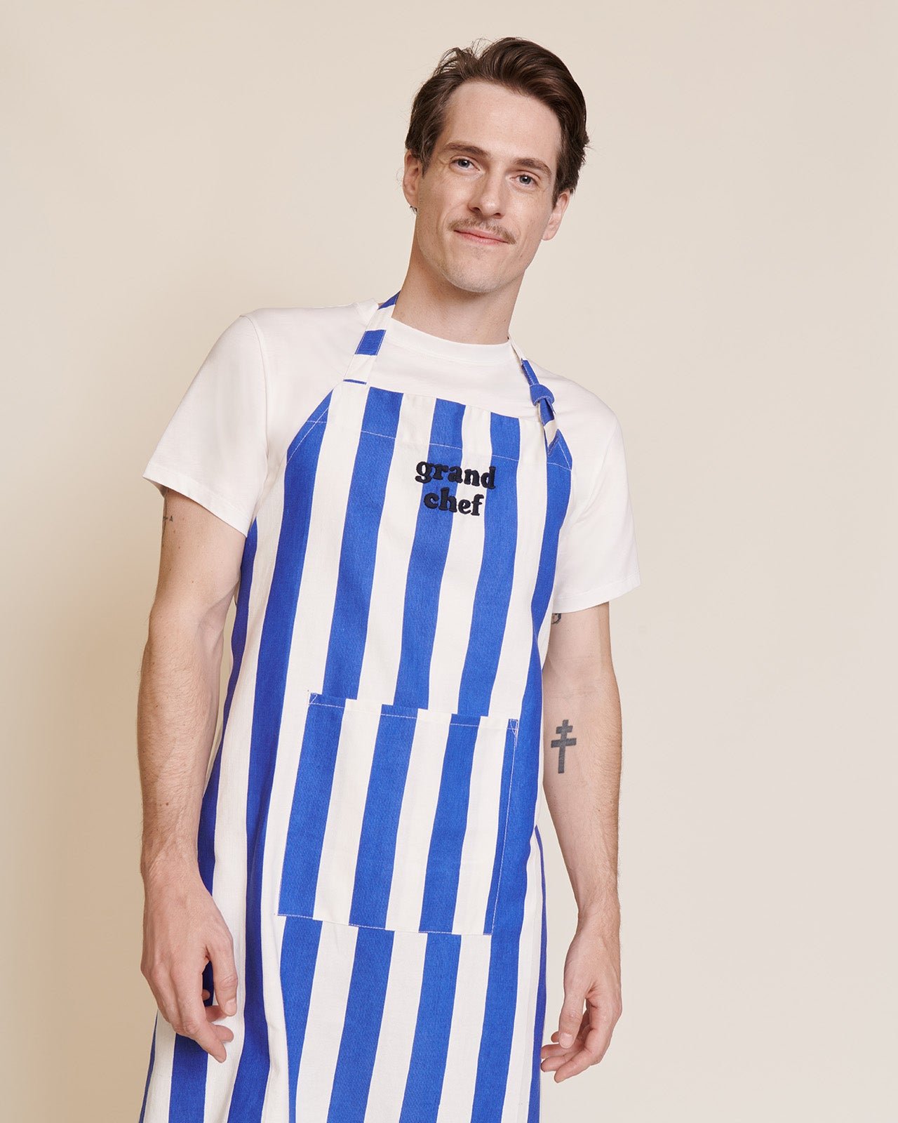 Le tablier grand chef à rayures en coton EMOI EMOI Bleu