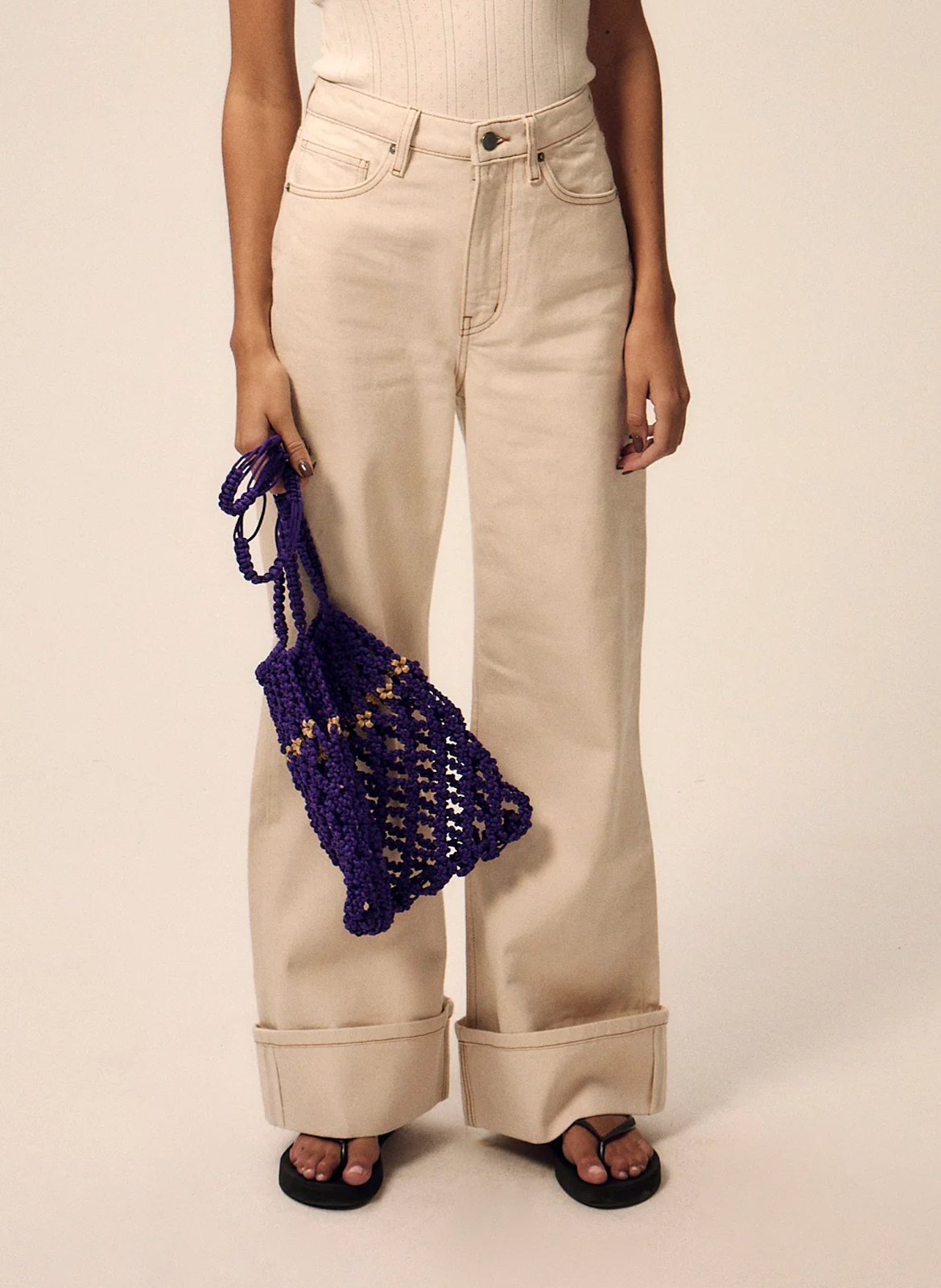 Bandplooibroek met hoge taille NITAH Wit