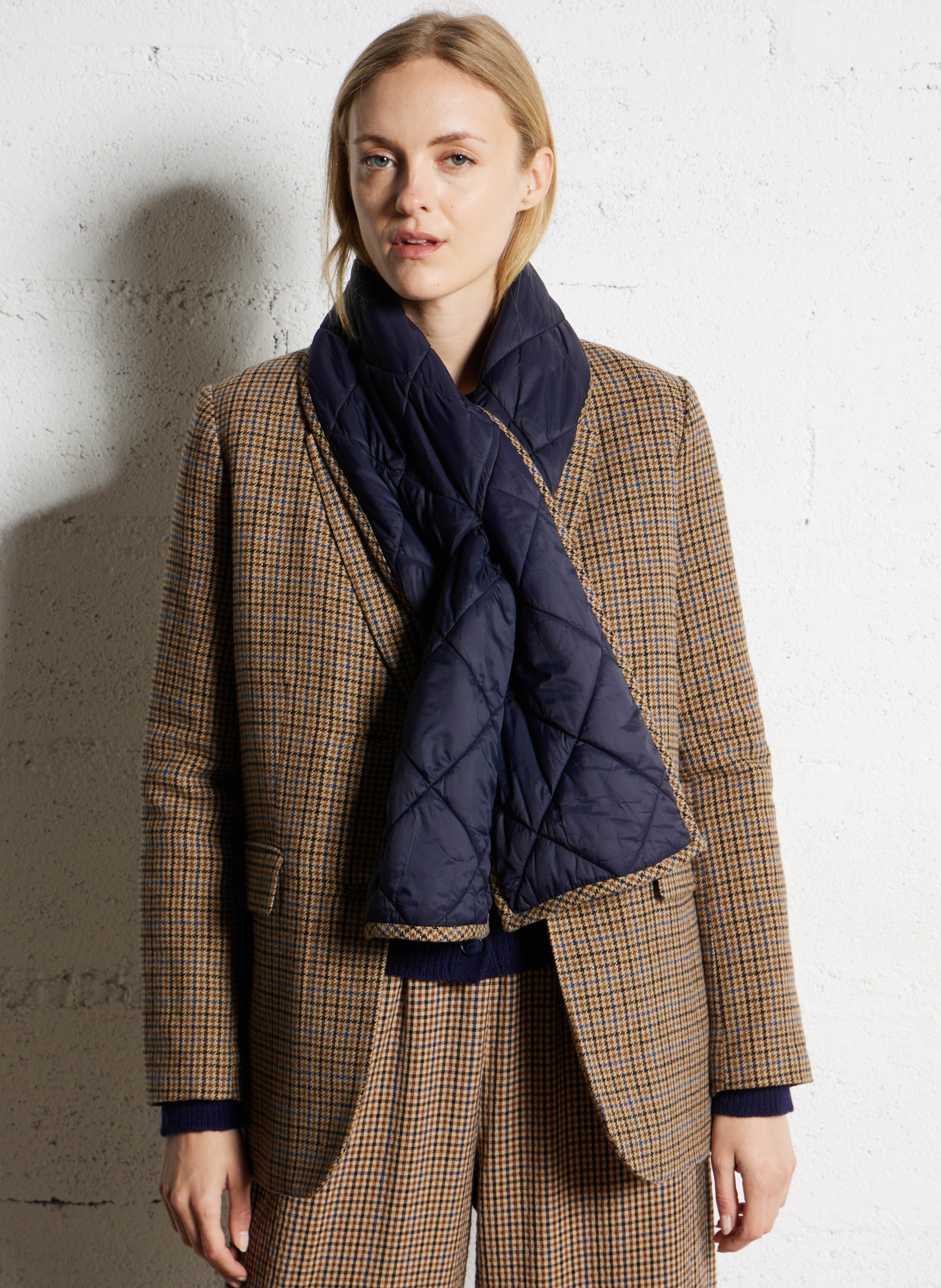 Veste droite motif pied-de-poule avec écharpe NICE THINGS Beige