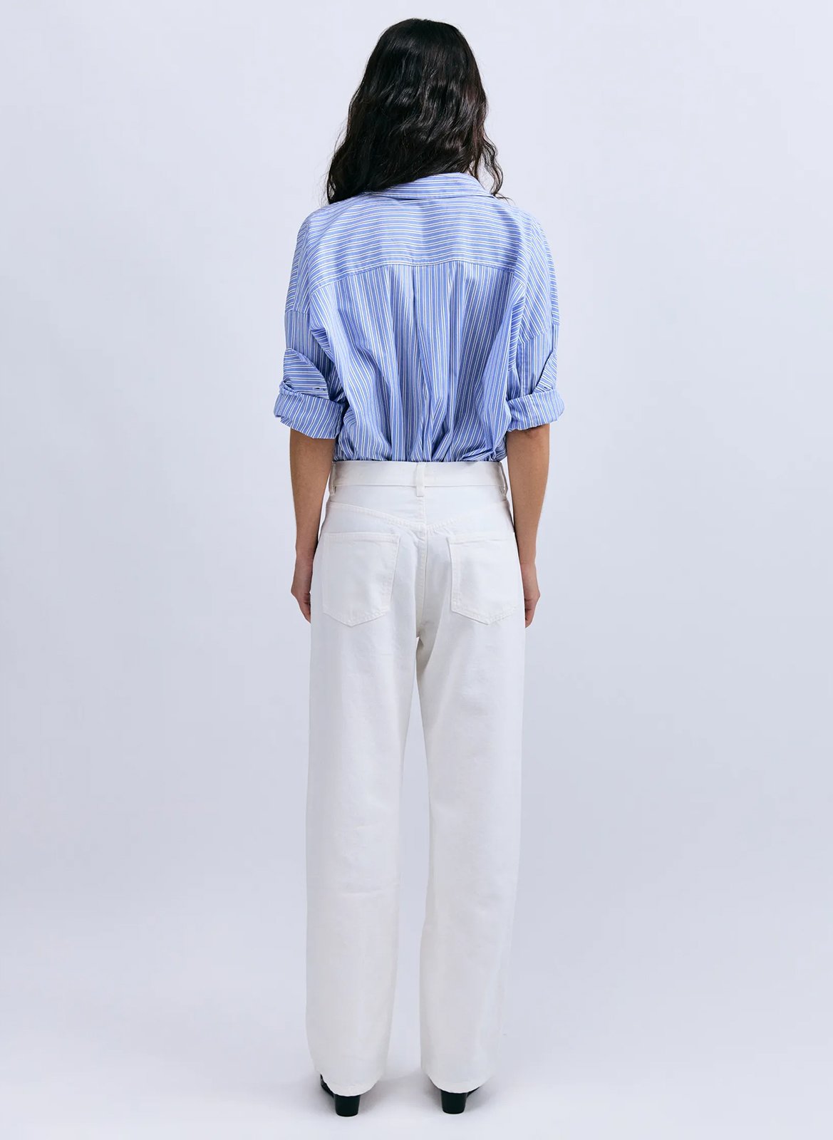 Oversized button-up shirt with stripes Blue