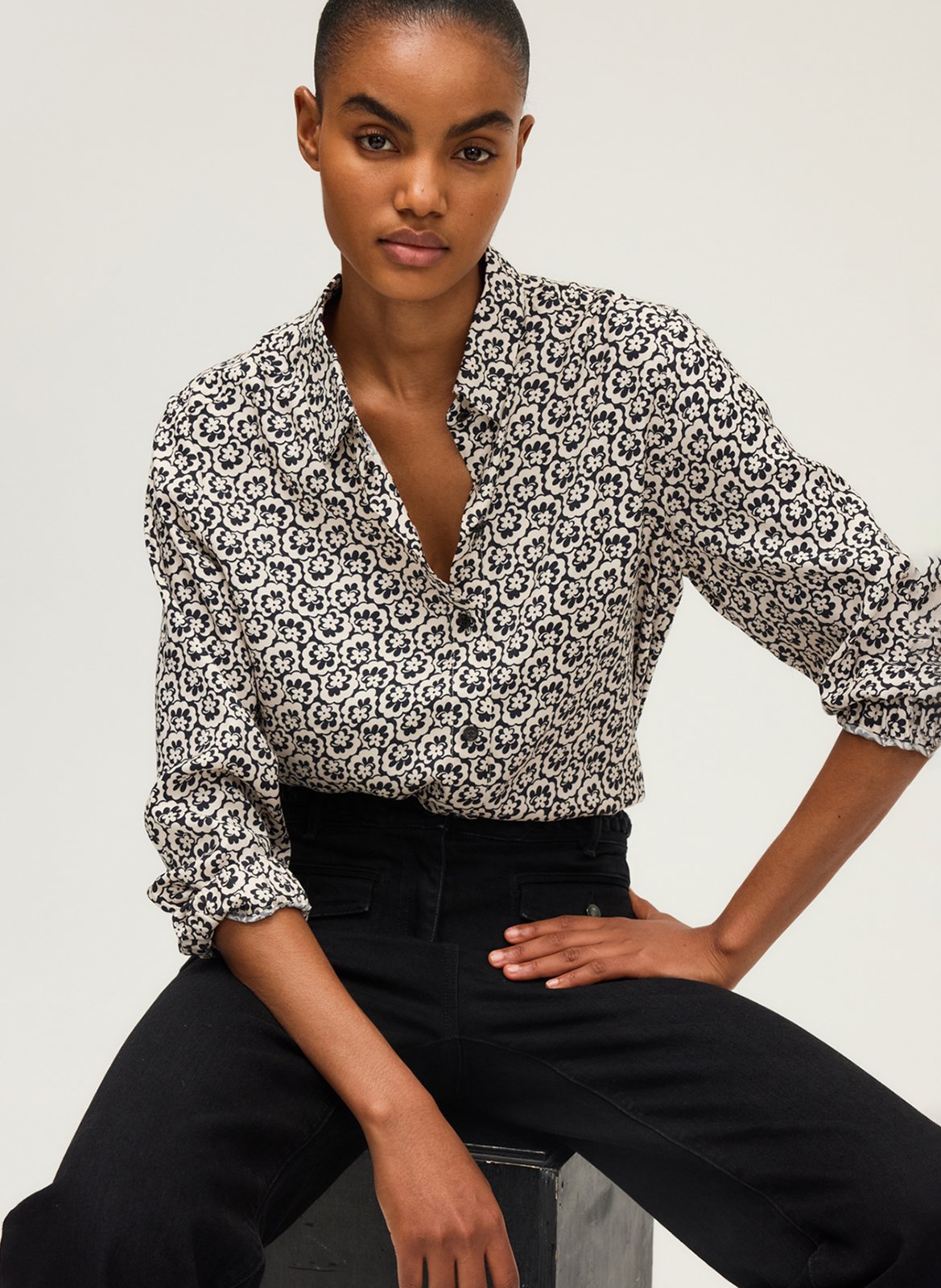 Straight printed shirt with classic collar PABLO Beige