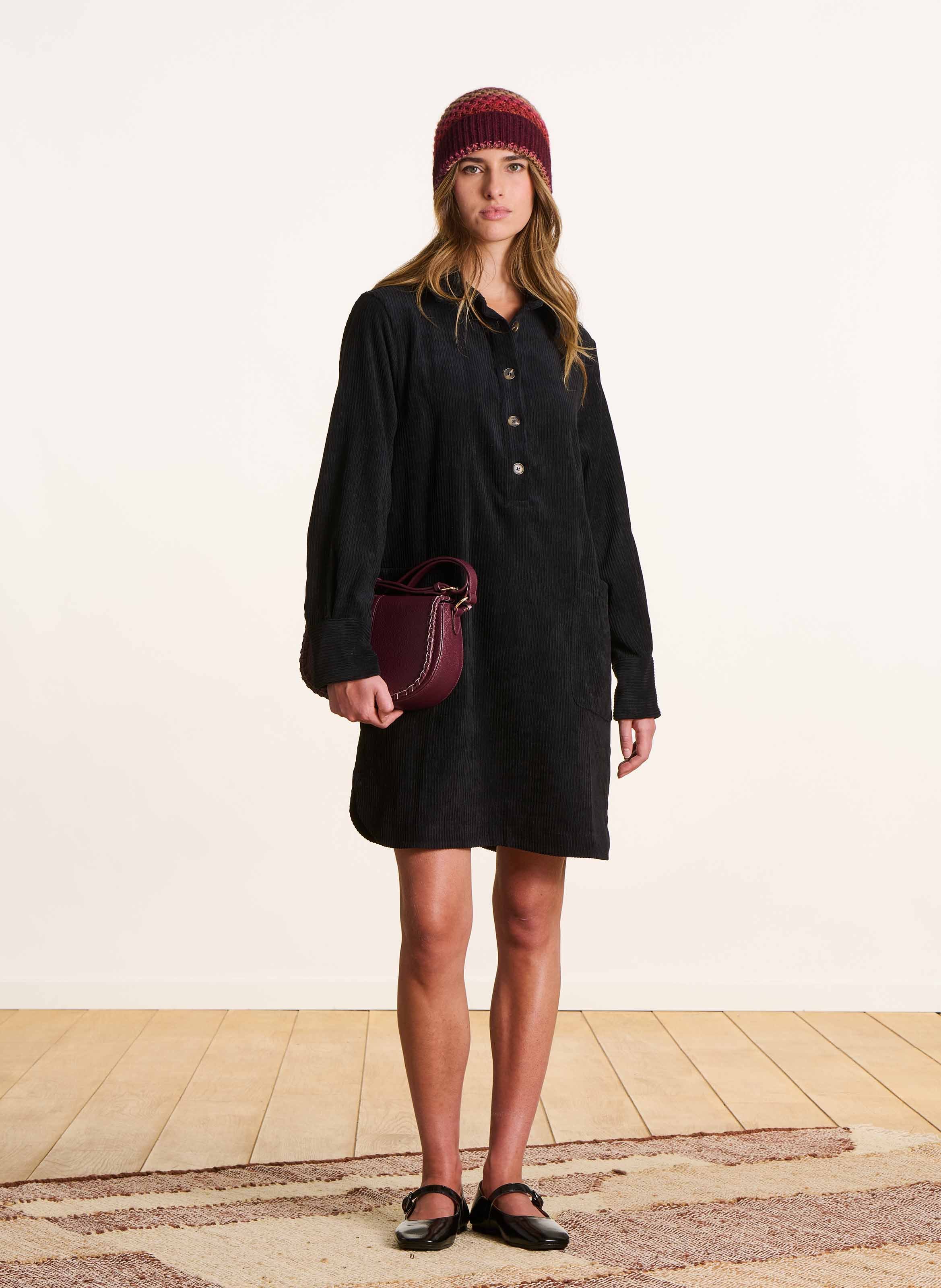 Short corduroy shirt-dress LA FEE MARABOUTEE Black