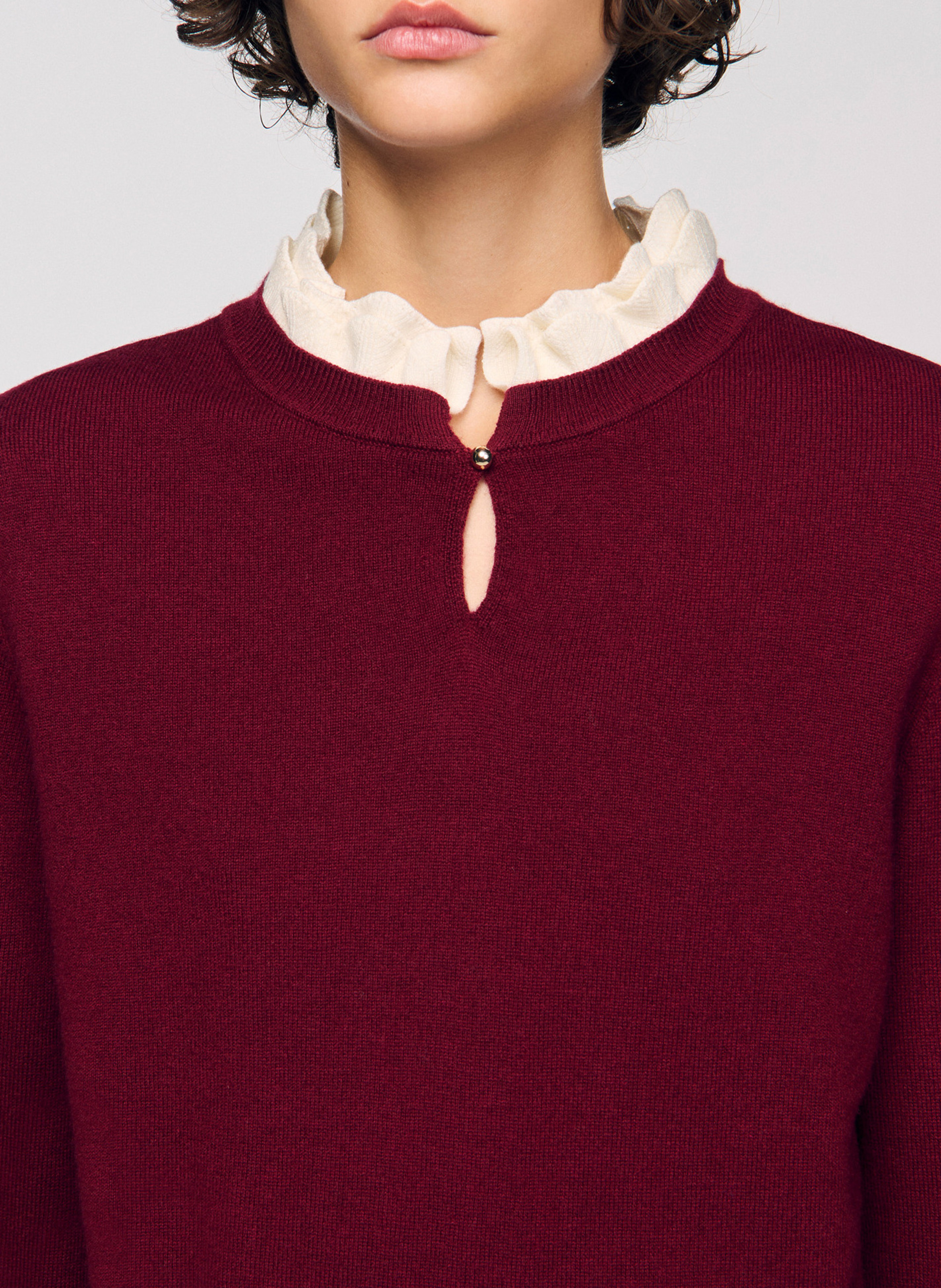 Pull col à volant en laine mélangée SANDRO Rouge