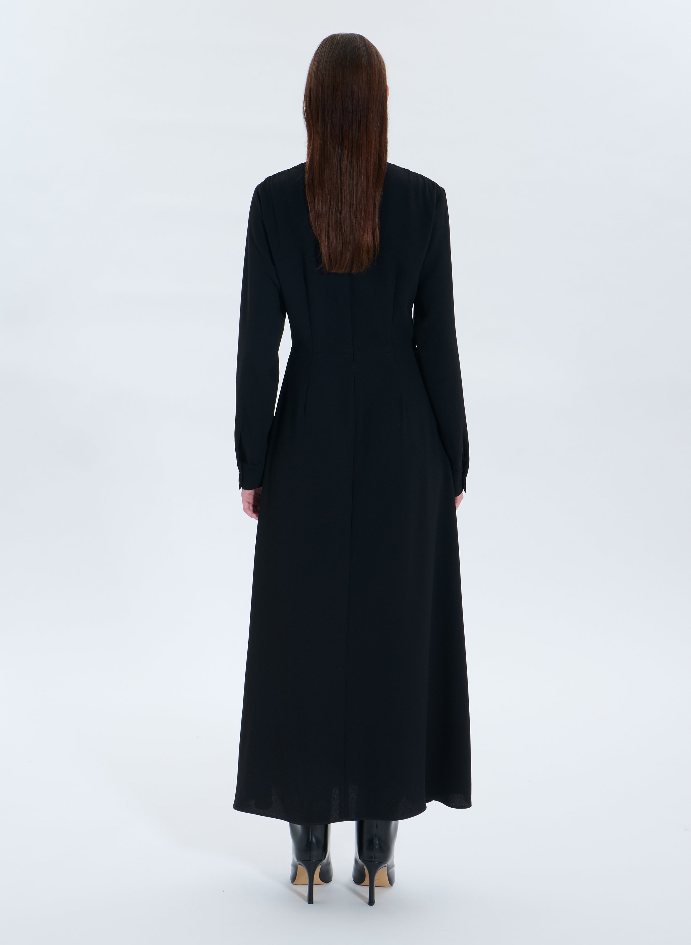 Fitted V-neck long dress with slit ZAPA Black