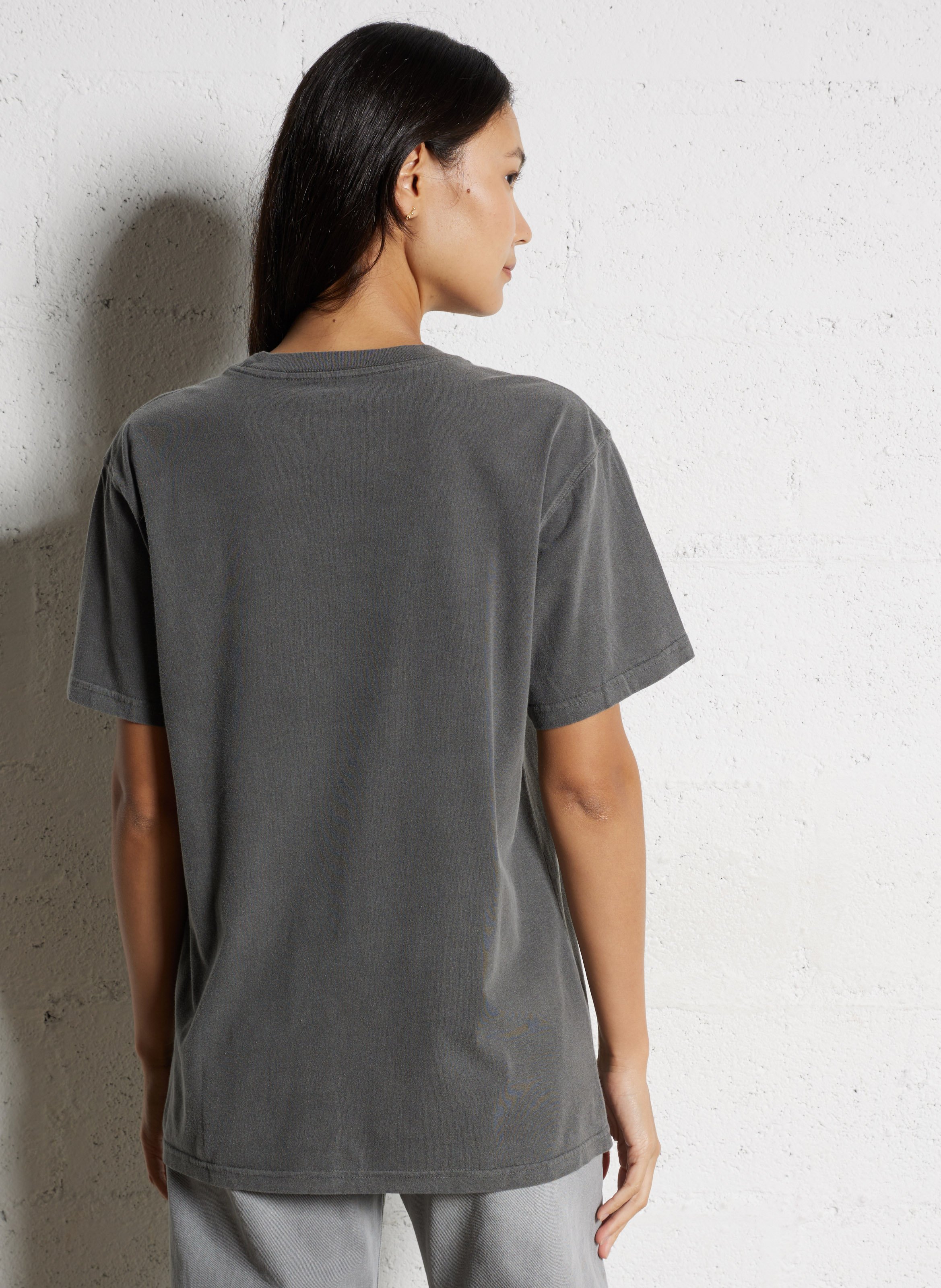 Straight round-neck cotton T-shirt with screen print NEWTONE Grey