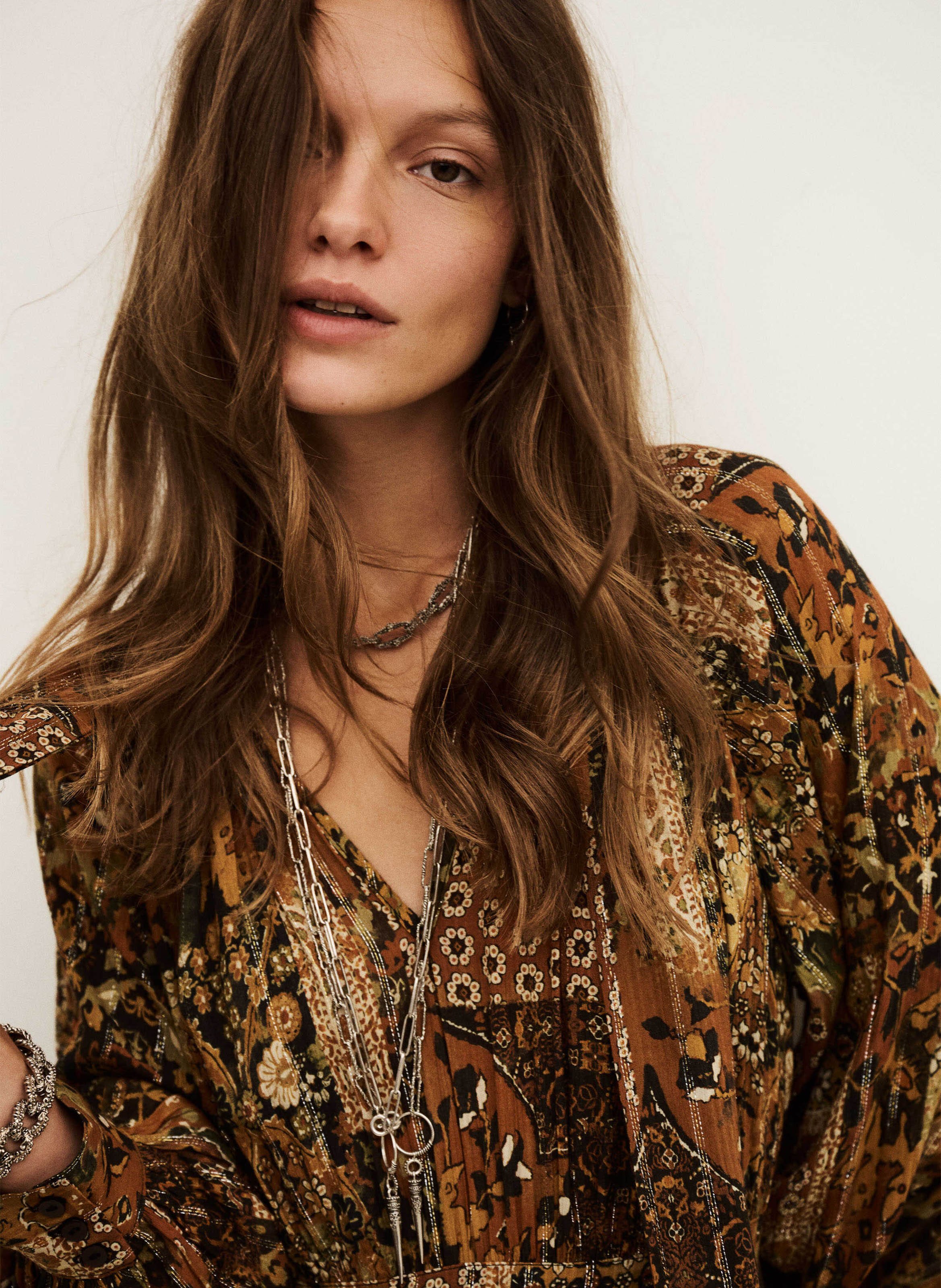 Robe longue col V imprimée BA&SH Orange