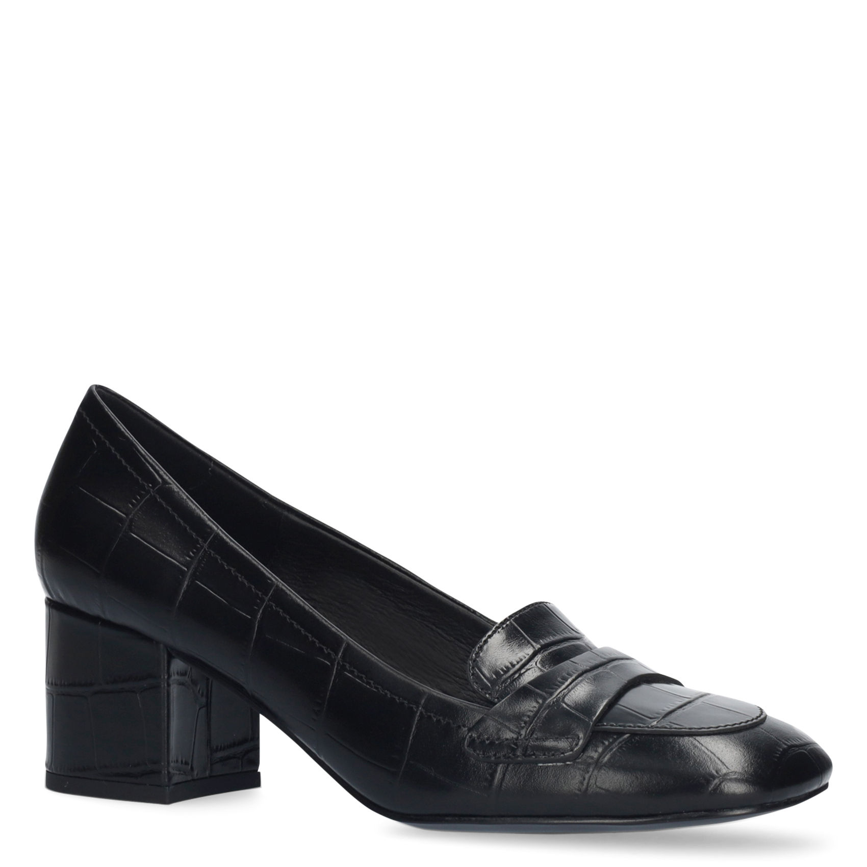 Crocodile effect leather heeled moccasins BIBI LOU Black