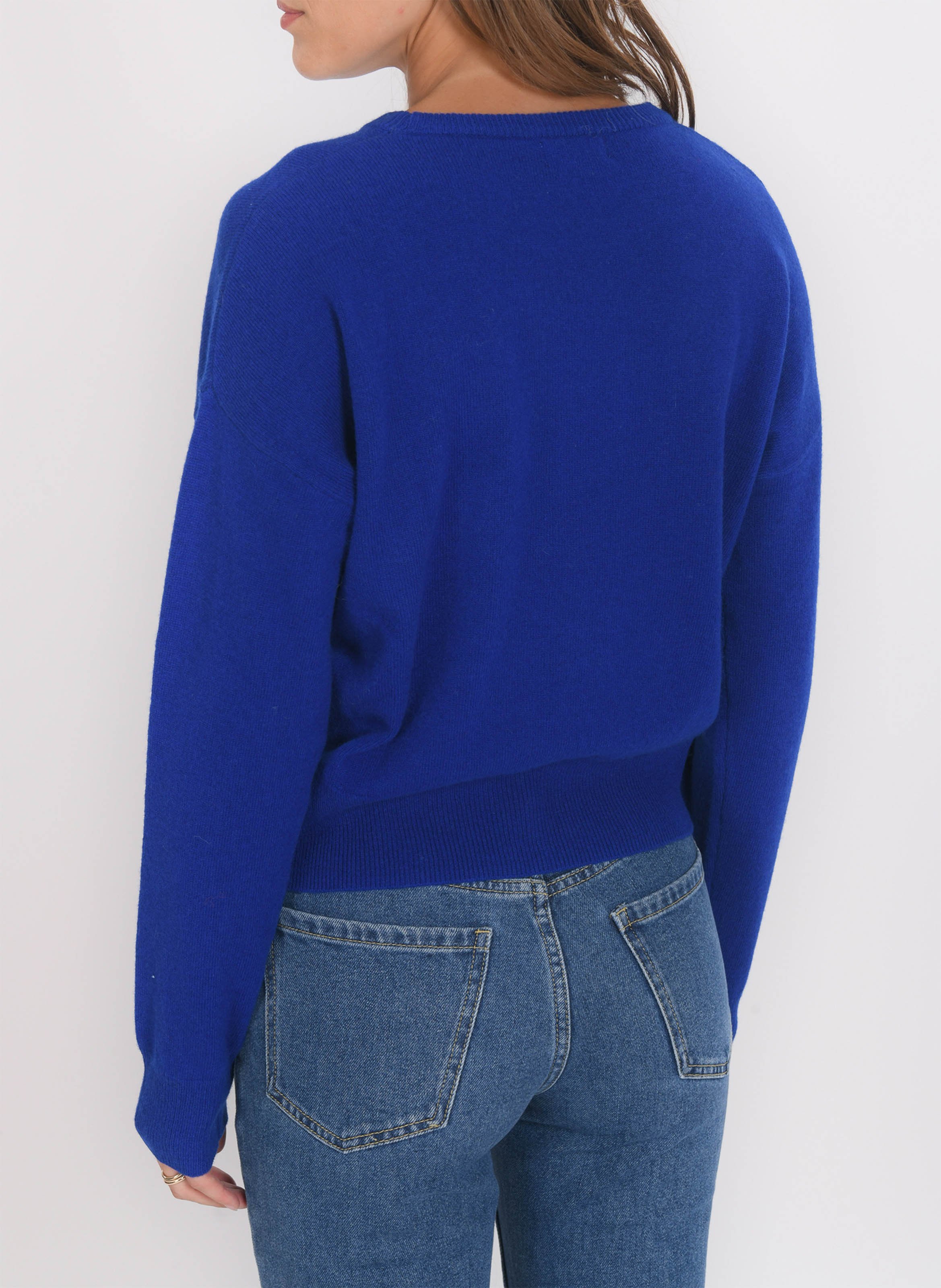 Pull ample col rond brodé en laine et cachemire KOOKAI Bleu