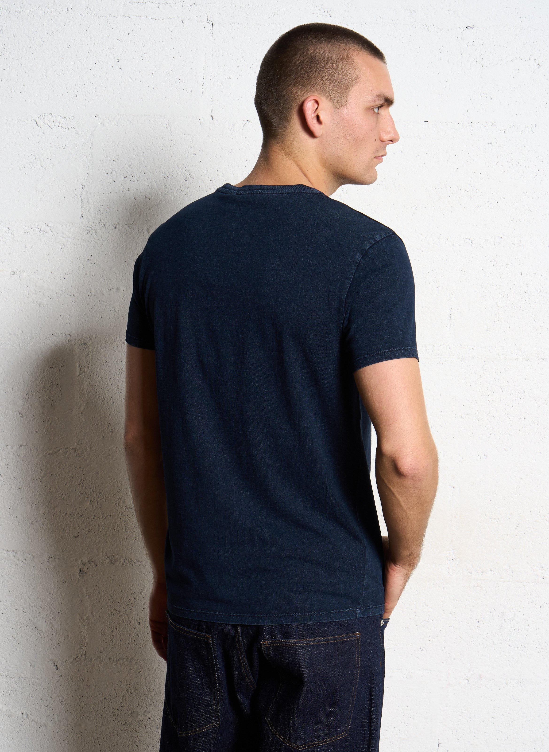 Tee-shirt droit col rond sérigraphié en coton IKKS Bleu