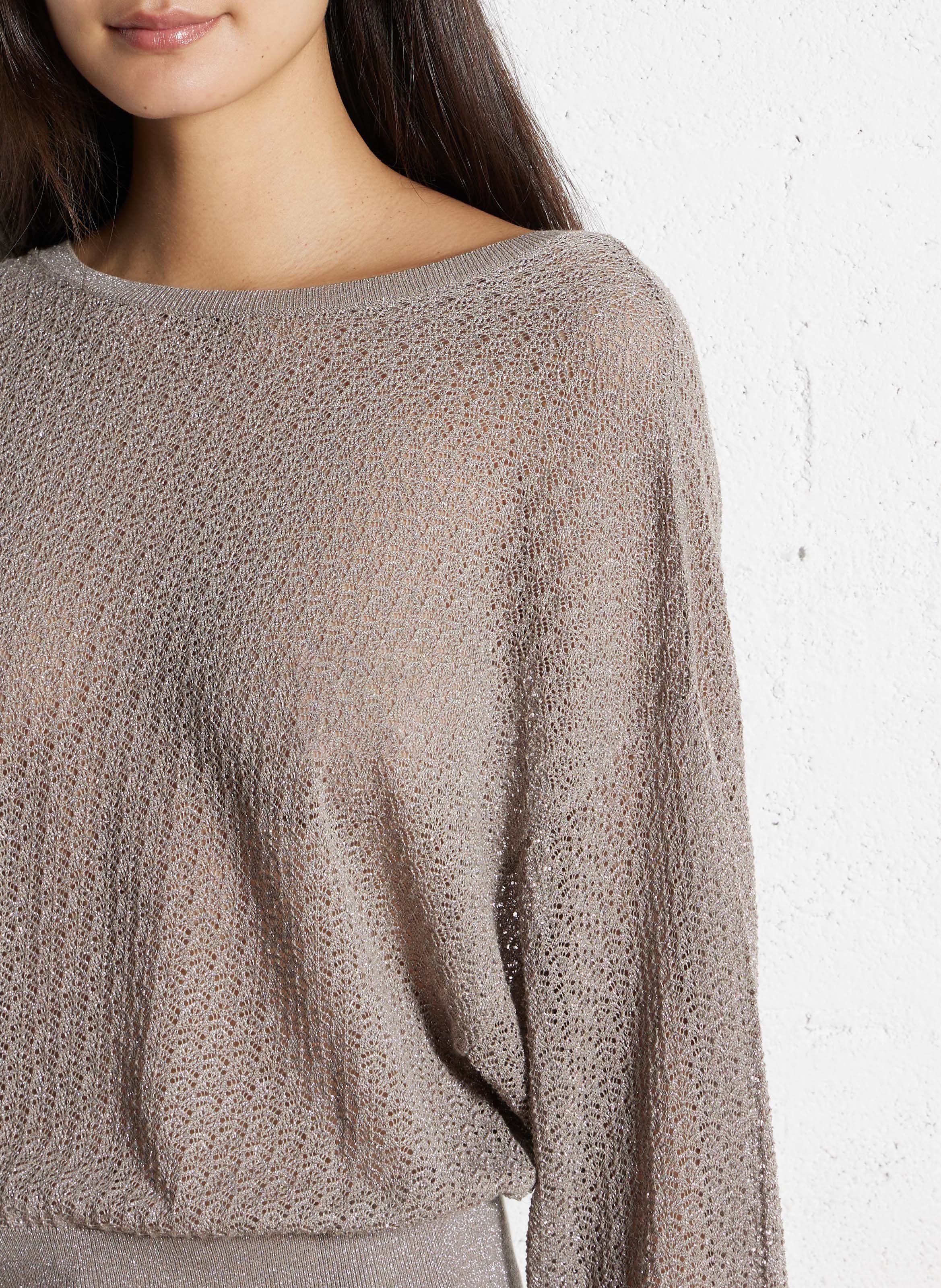 Jersey amplio de cuello redondo en punto brillante IKKS Beige