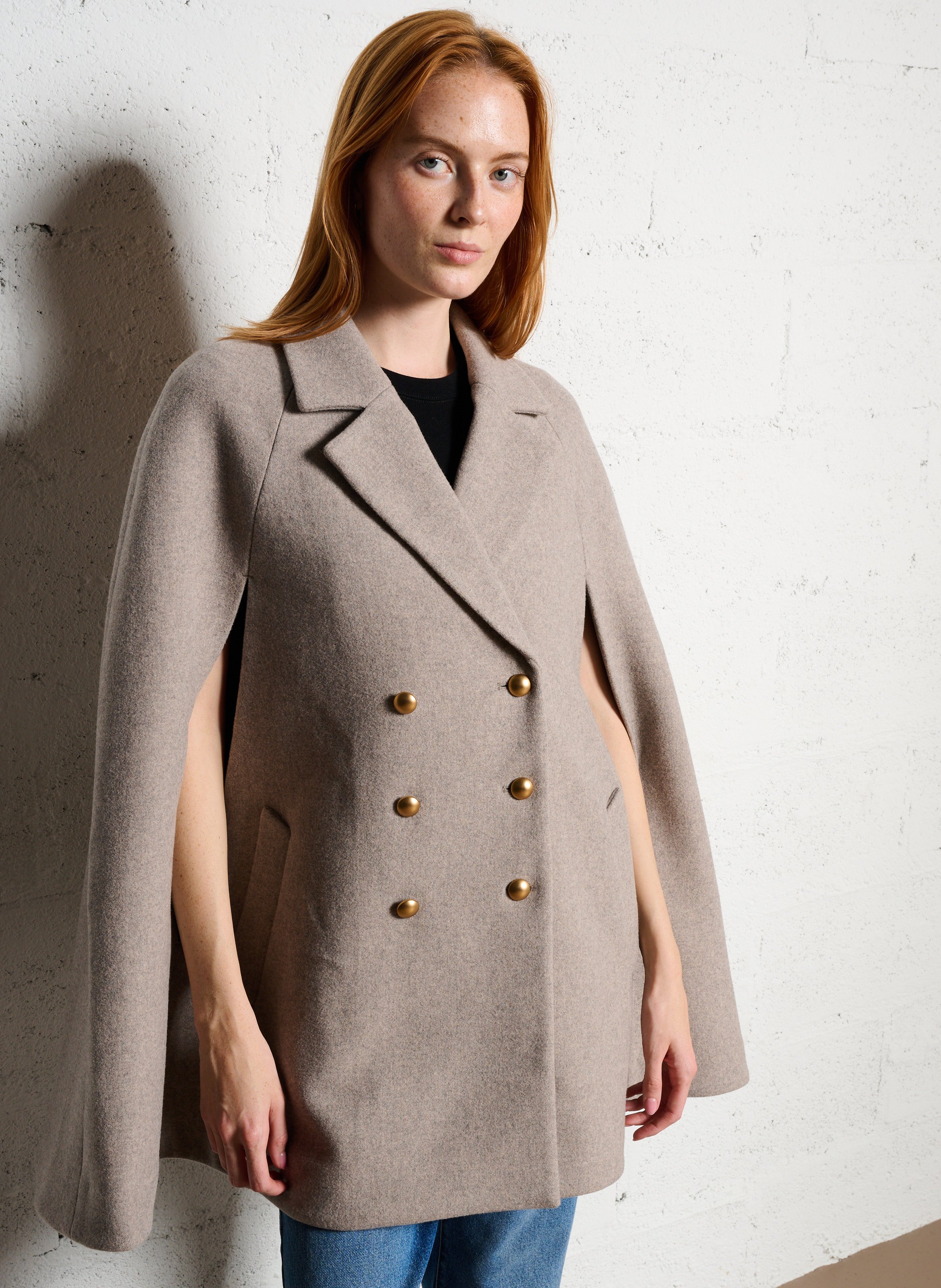 Wool-blend cape with tailored collar IKKS Beige