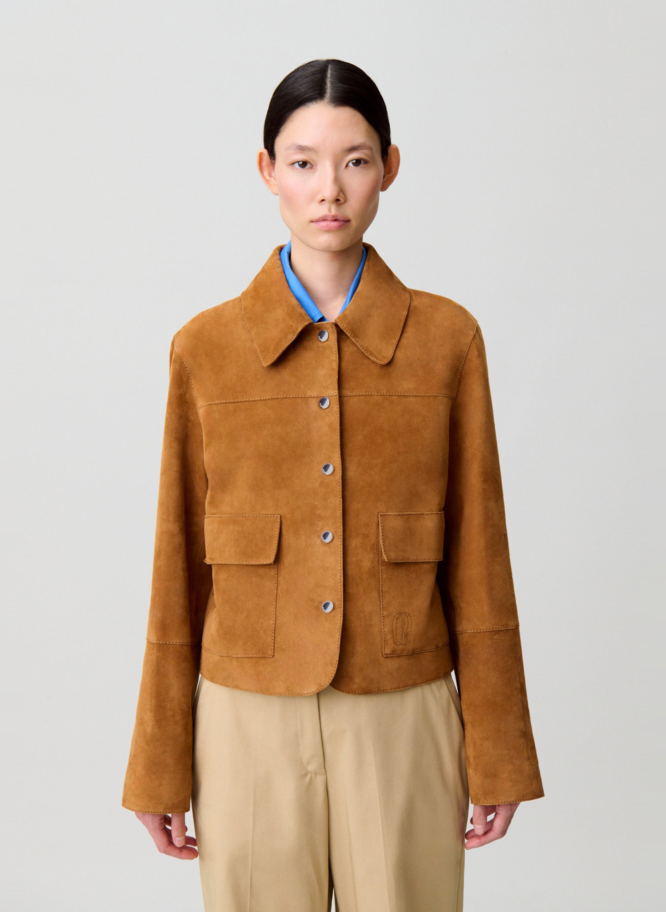 Veste col classique en cuir CLAUDIE PIERLOT Beige