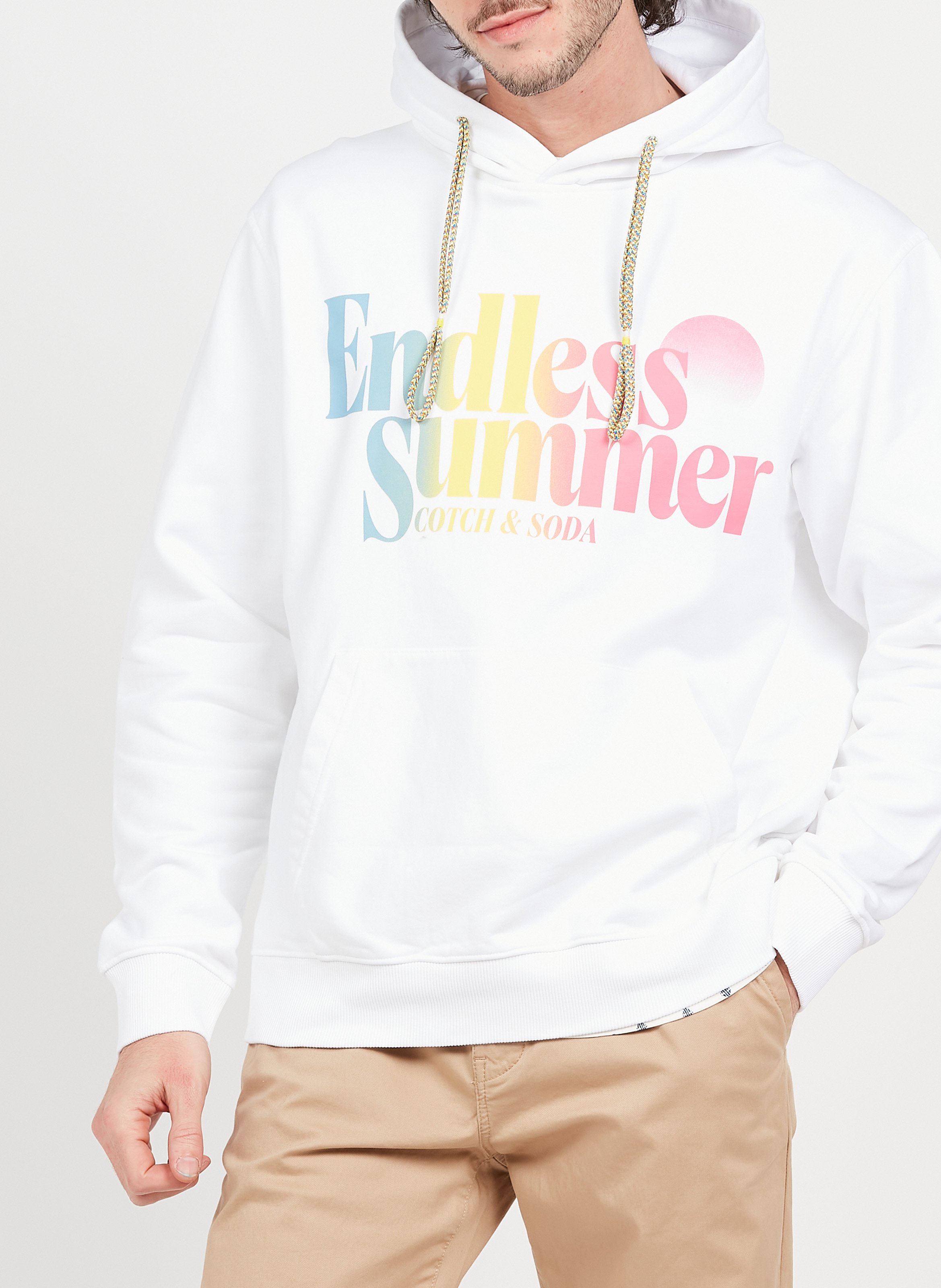 Regular-fit, katoenen sweater met capuchon en zeefdruk SCOTCH AND SODA Wit