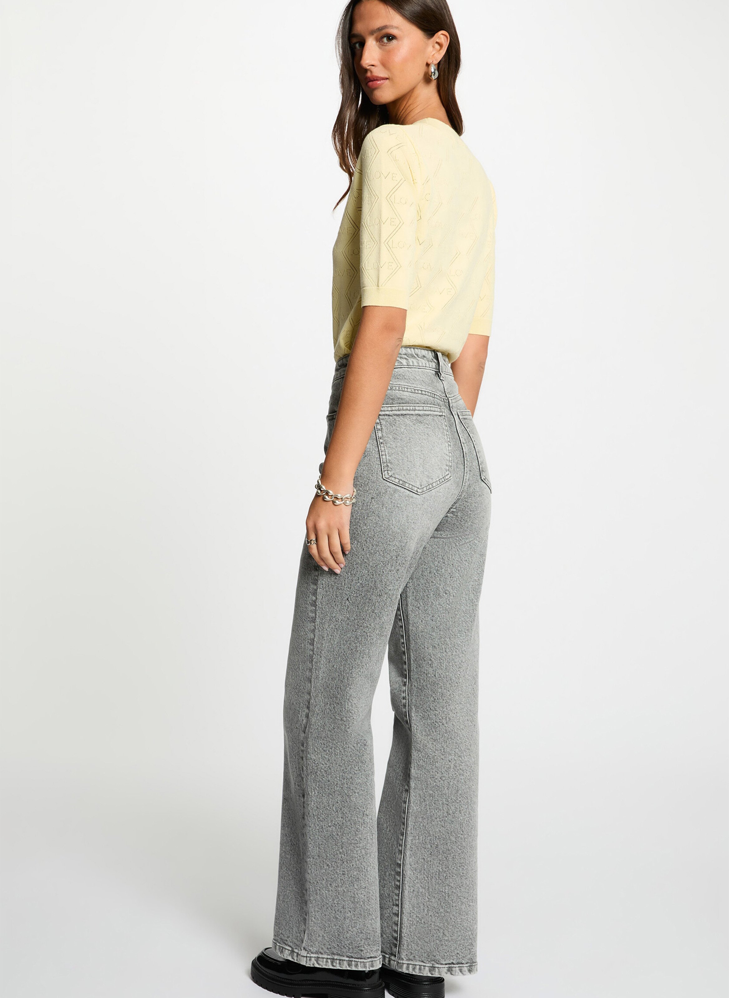 Pull droit col rond à détails ajourés MORGAN Jaune