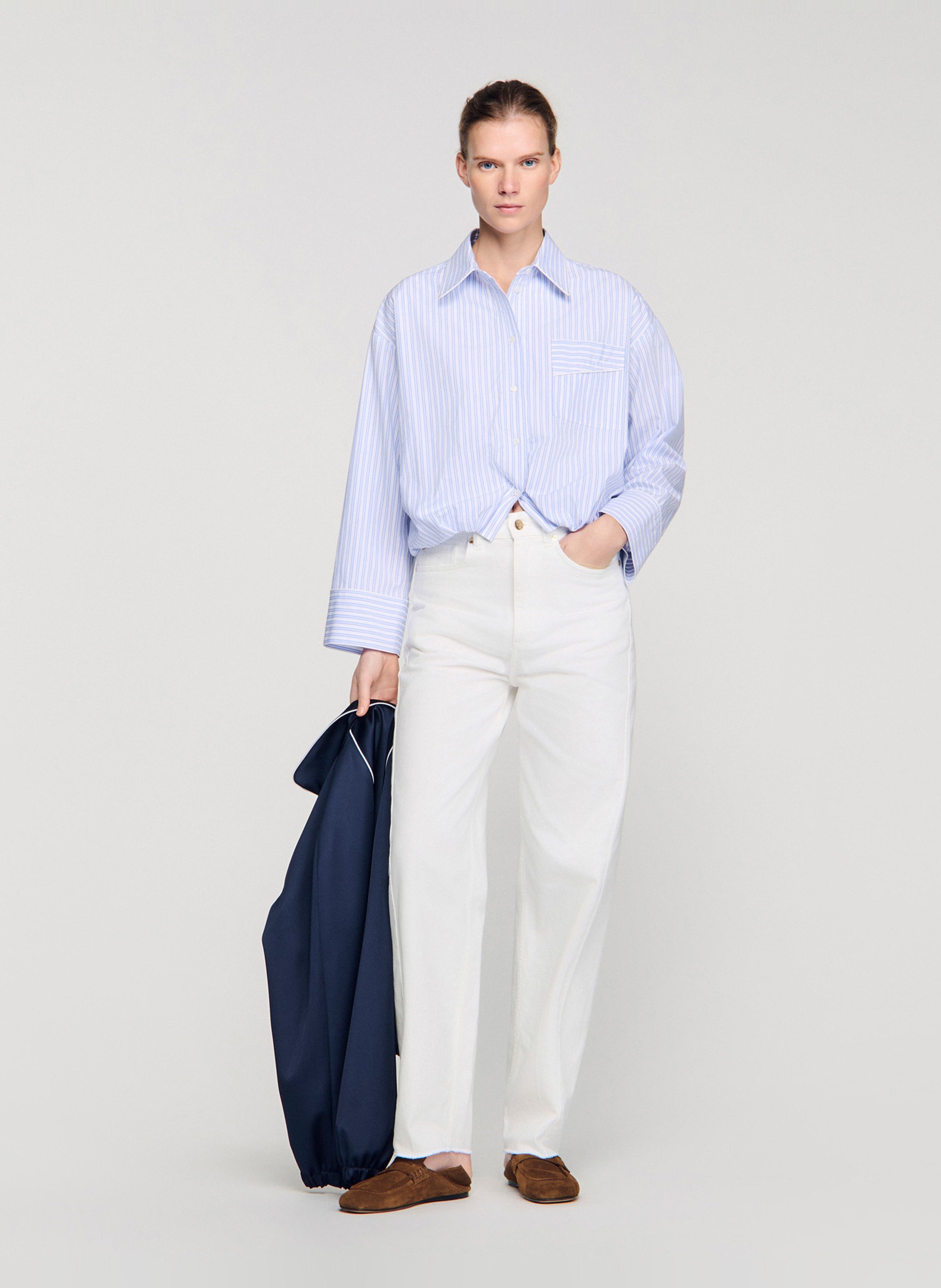 Celena striped cotton oversized shirt SANDRO Blue