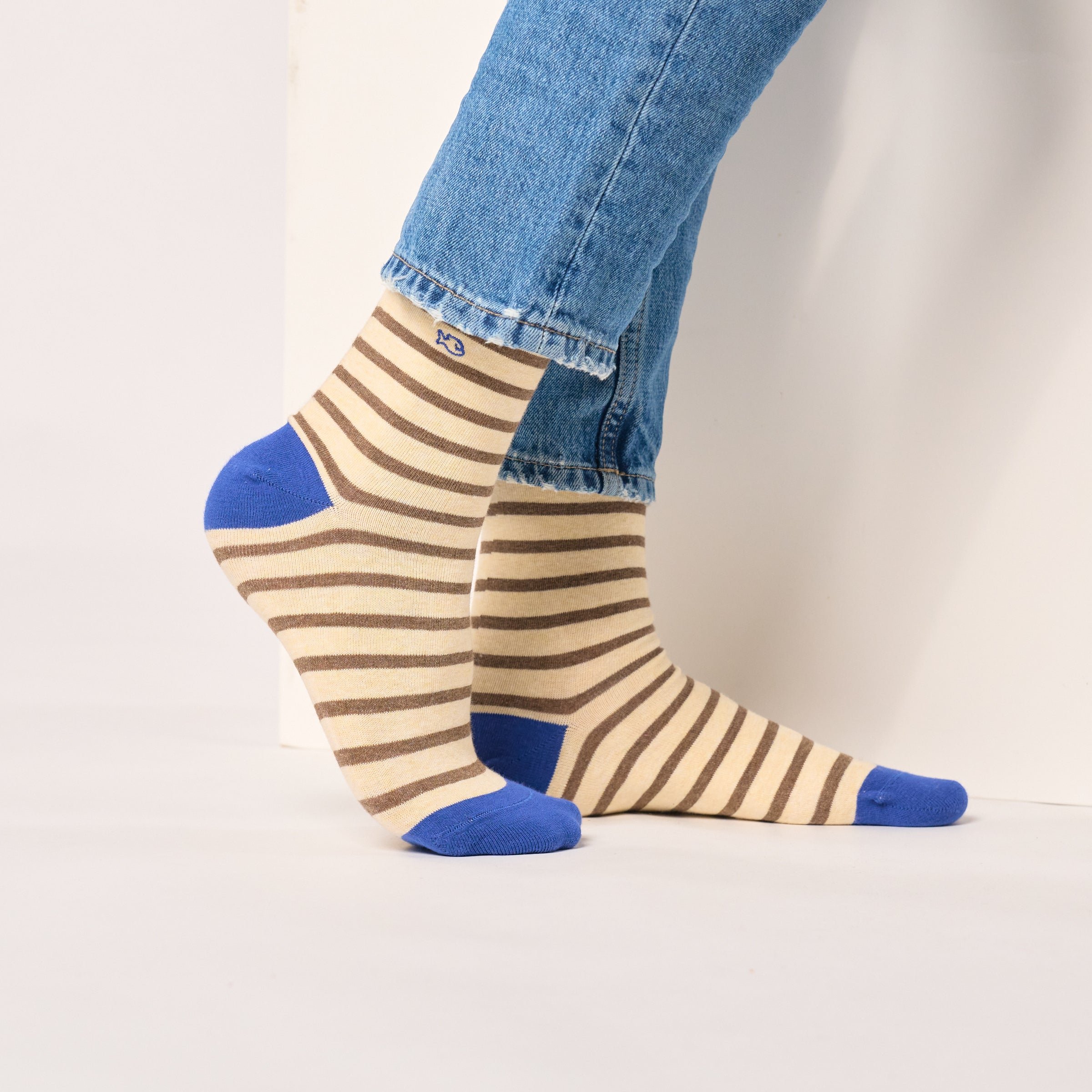 Combed cotton socks with wide stripes BILLYBELT Beige