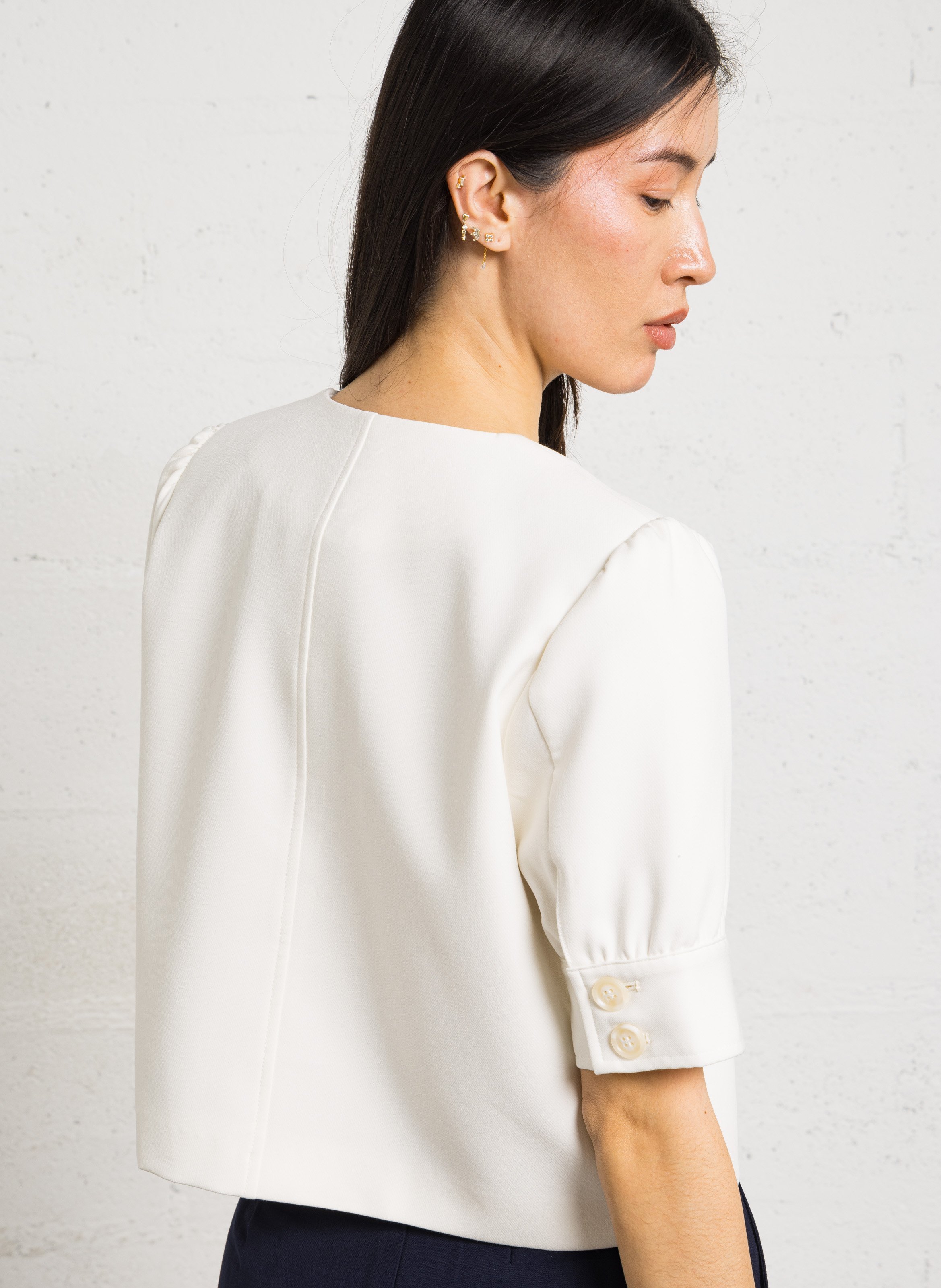 Straight round-neck jacket SUNCOO White