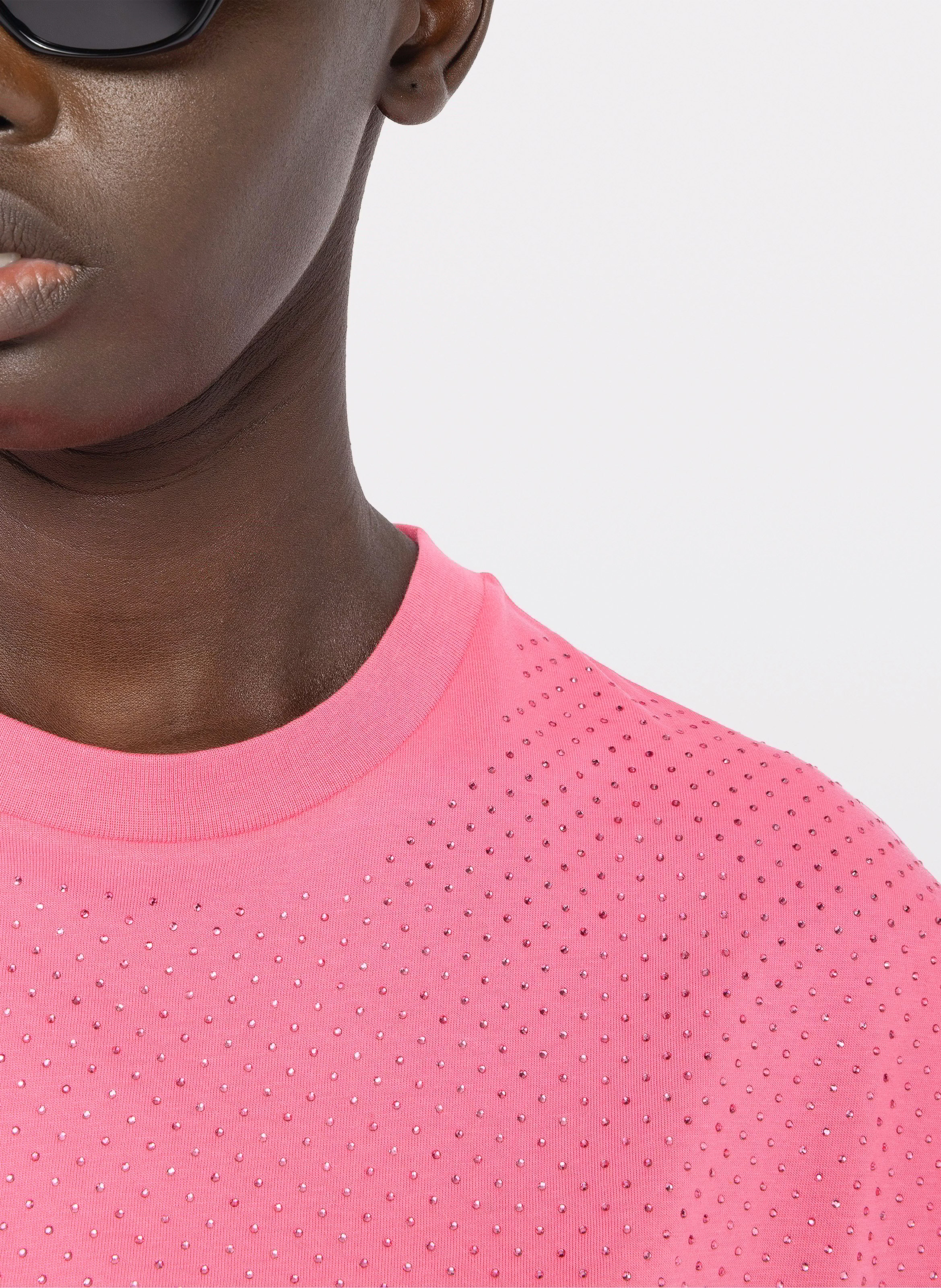 Tee-shirt droit col rond à strass ZADIG&VOLTAIRE Rose