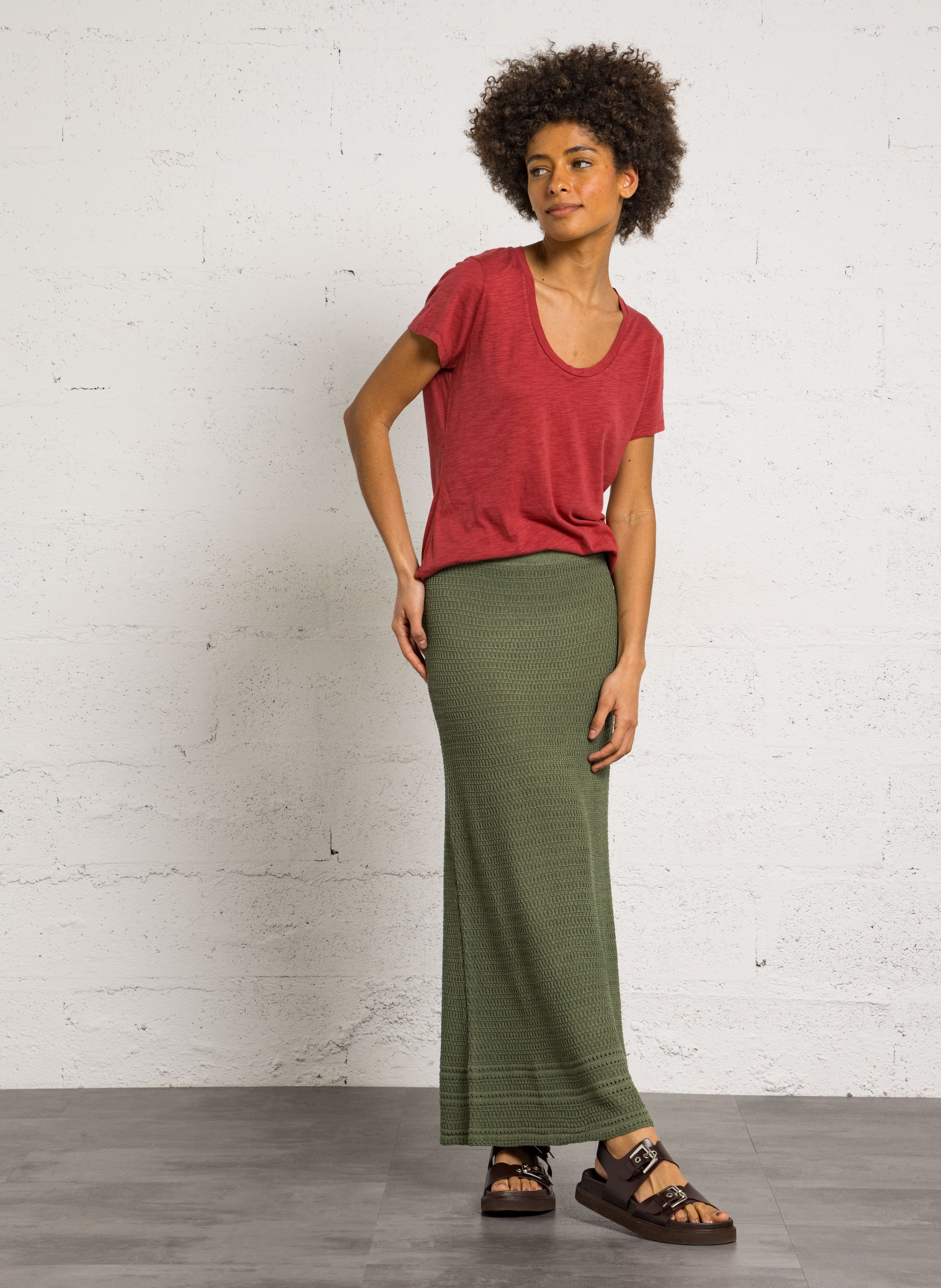 Tee-shirt col rond en coton mélangé AMERICAN VINTAGE Rouge