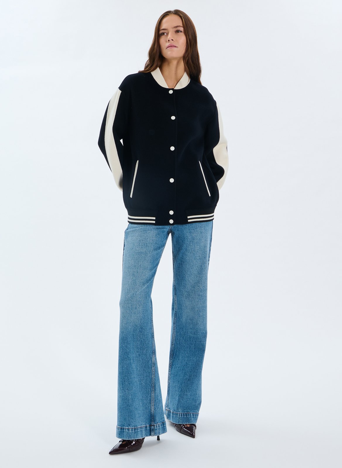 Wollmischblouson mit Rundhalsausschnitt ZAPA Blau