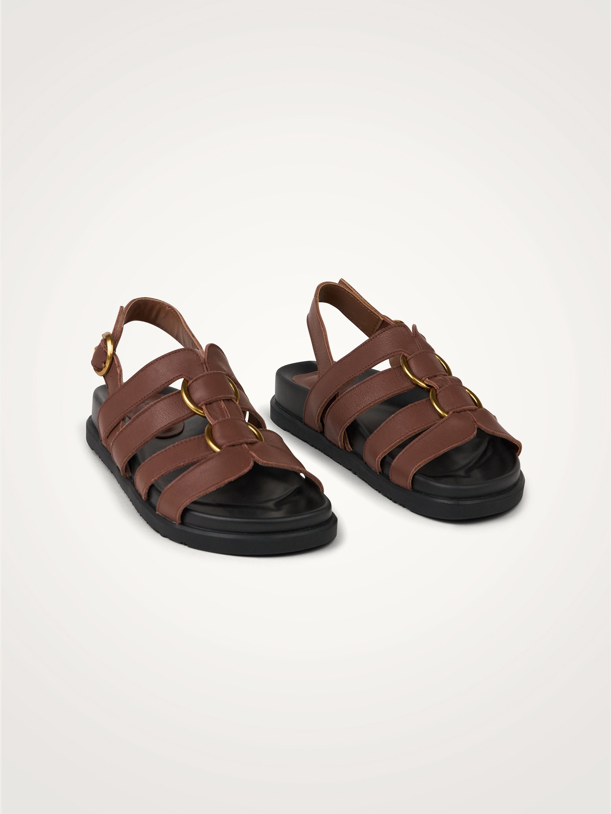 Flat sandals with multiple cowhide straps and buckle VANESSA WU Brown