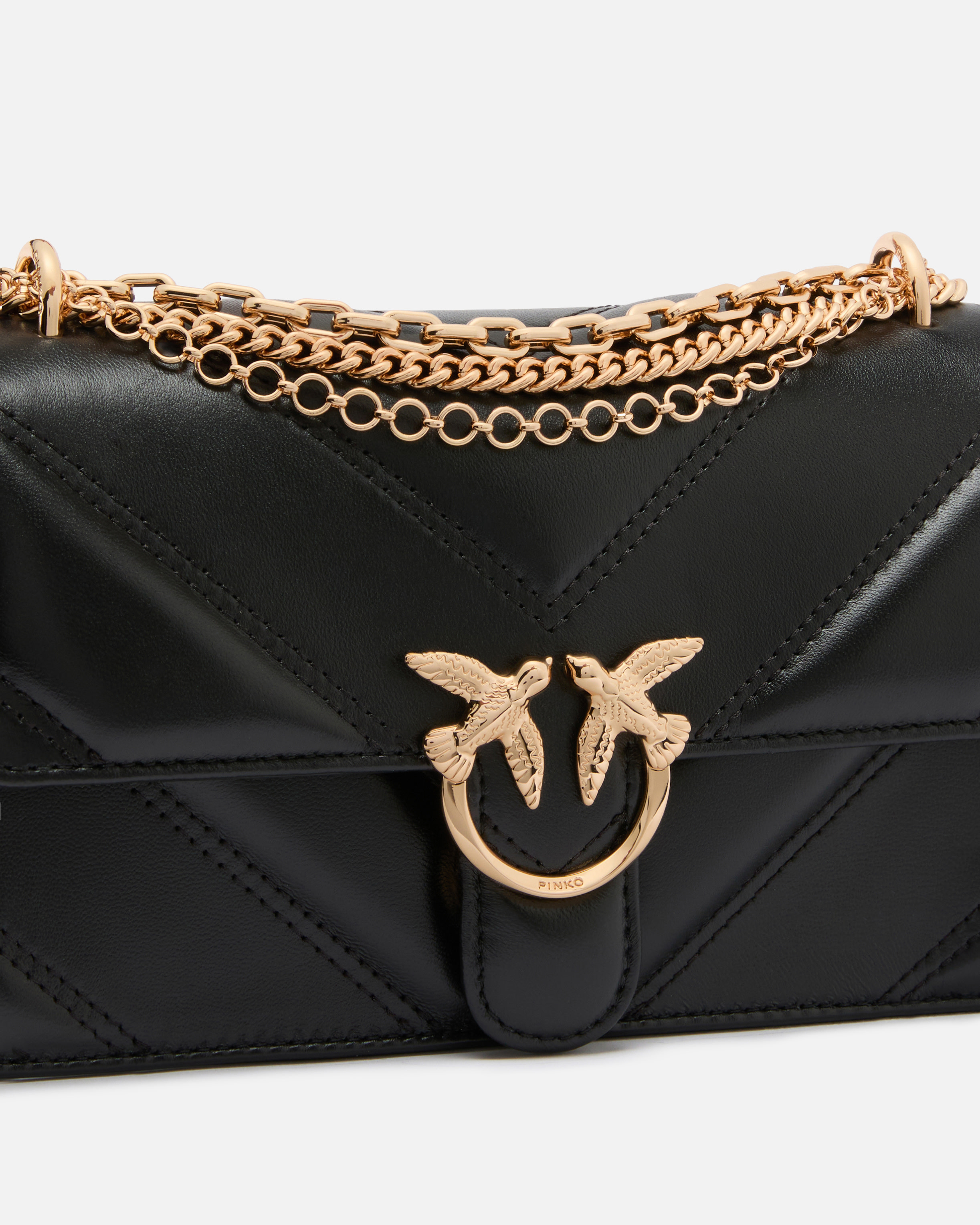 Sac porté épaule mini love bag one en cuir et cuir nappa à chevrons et triple chaîne PINKO Multicolore