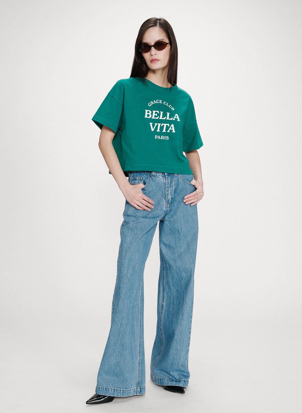 Tee-shirt droit col rond en coton  GRACE ET MILA Vert