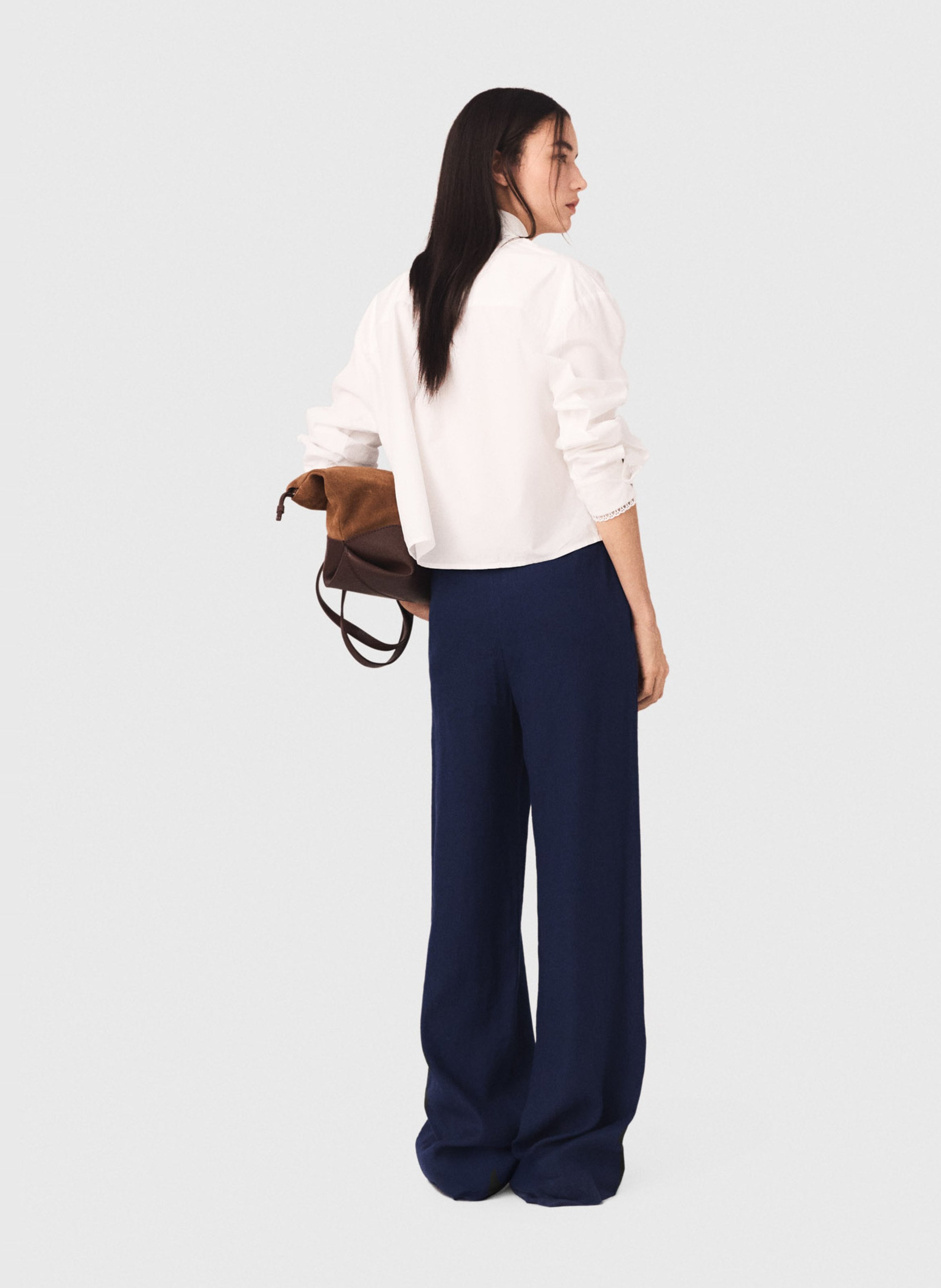 Wijde broek met knoopsluiting in gemengd linnen MAJE Blauw