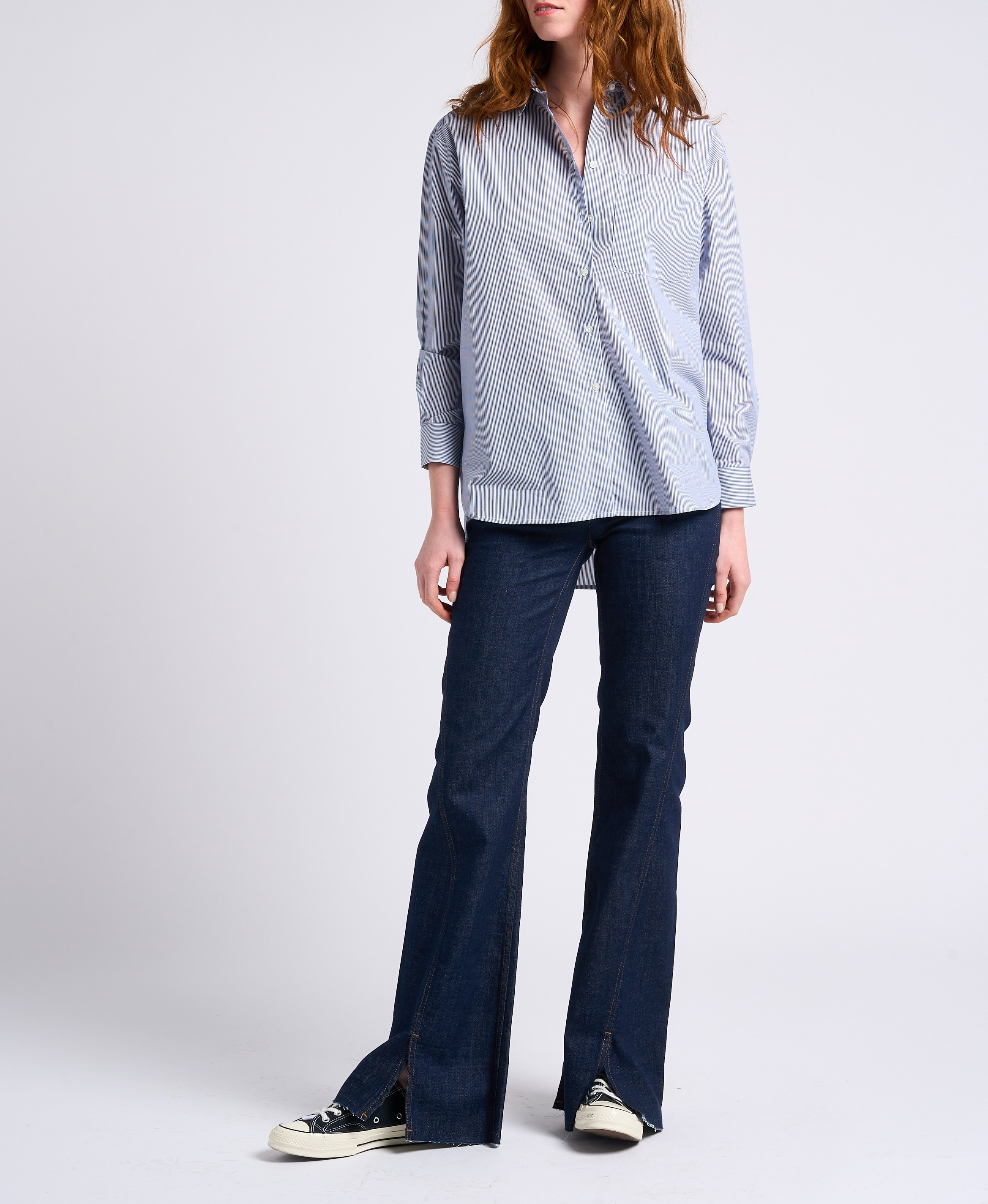 Gestreifte Baumwollbluse mit klassischem Kragen MAX&Co. Blau