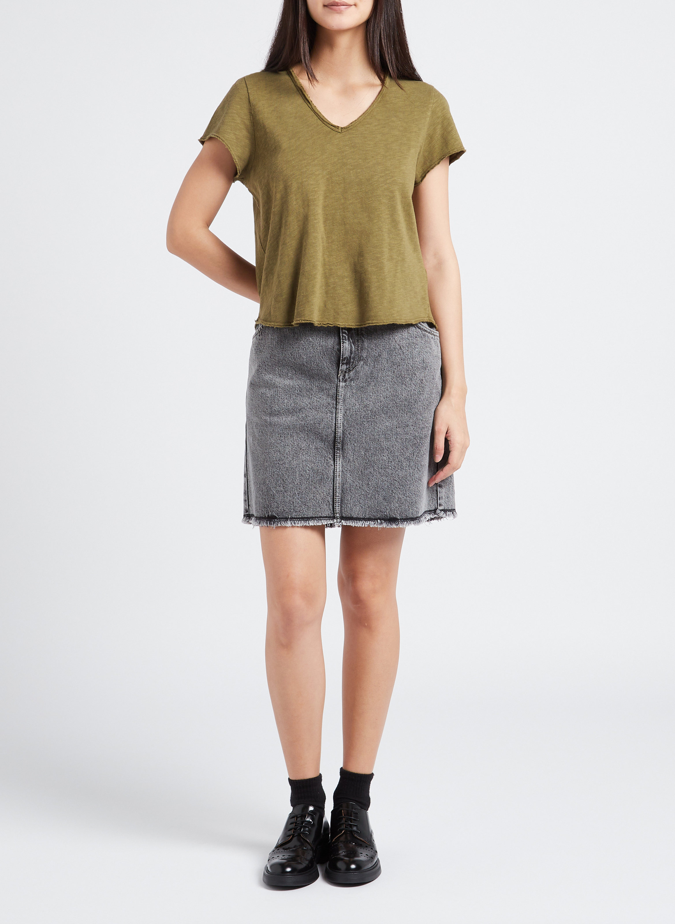 Gerade geschnittenes Baumwoll-T-Shirt mit ungesäumten Schnittkanten AMERICAN VINTAGE Khaki