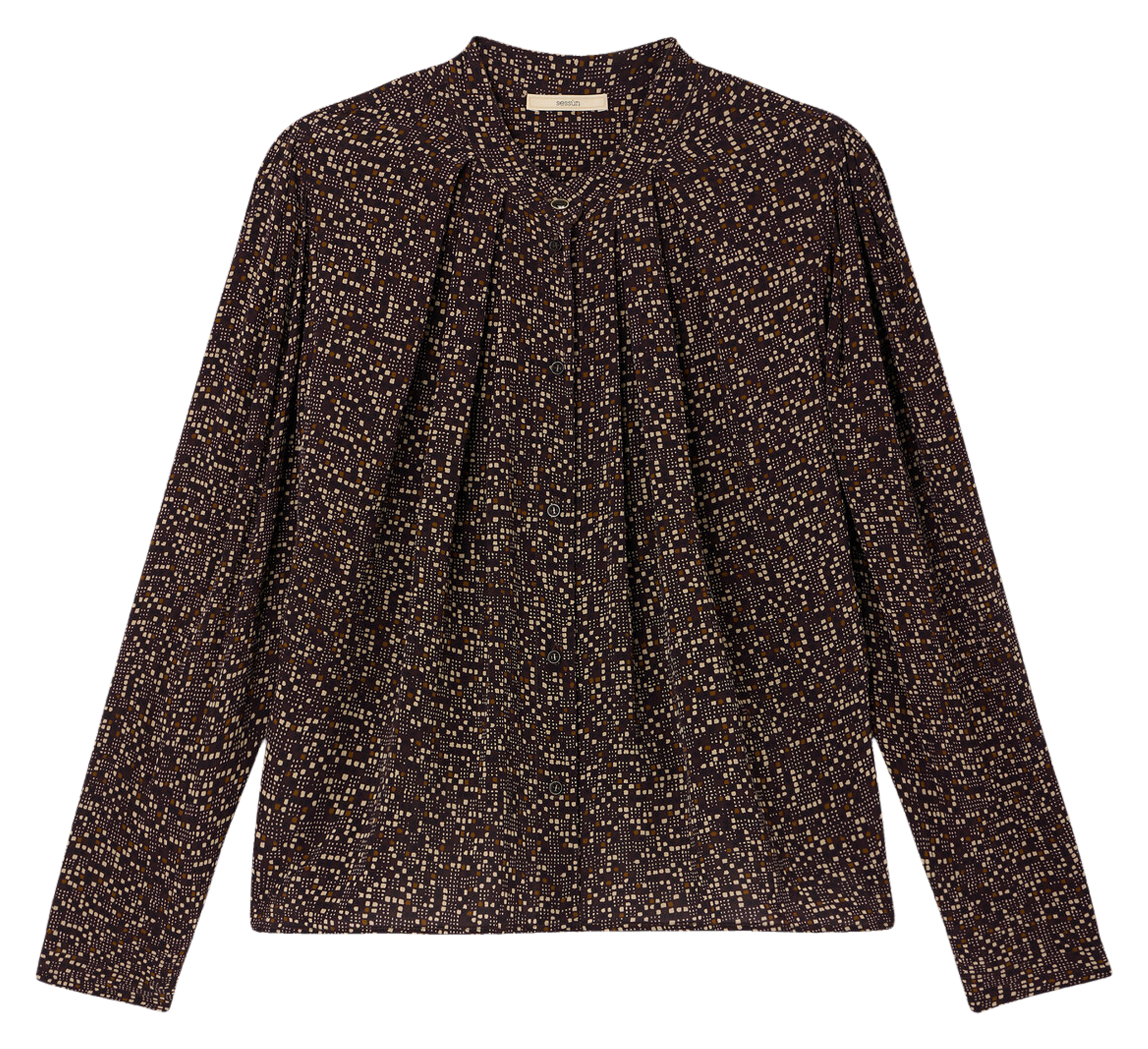 Fitted pleated checkered blouse SESSUN Brown