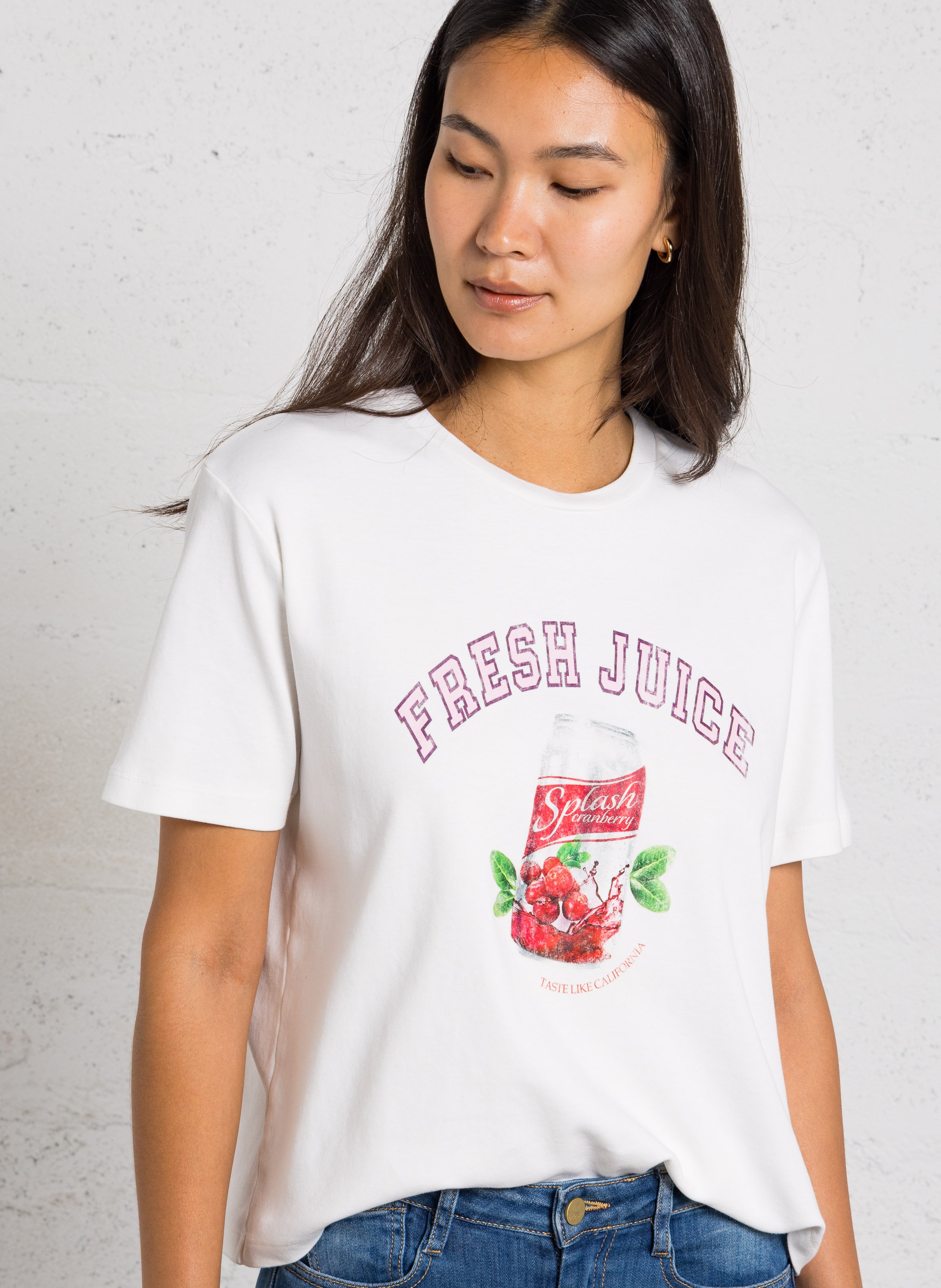 Tee-shirt ample col rond sérigraphié en coton IKKS Blanc