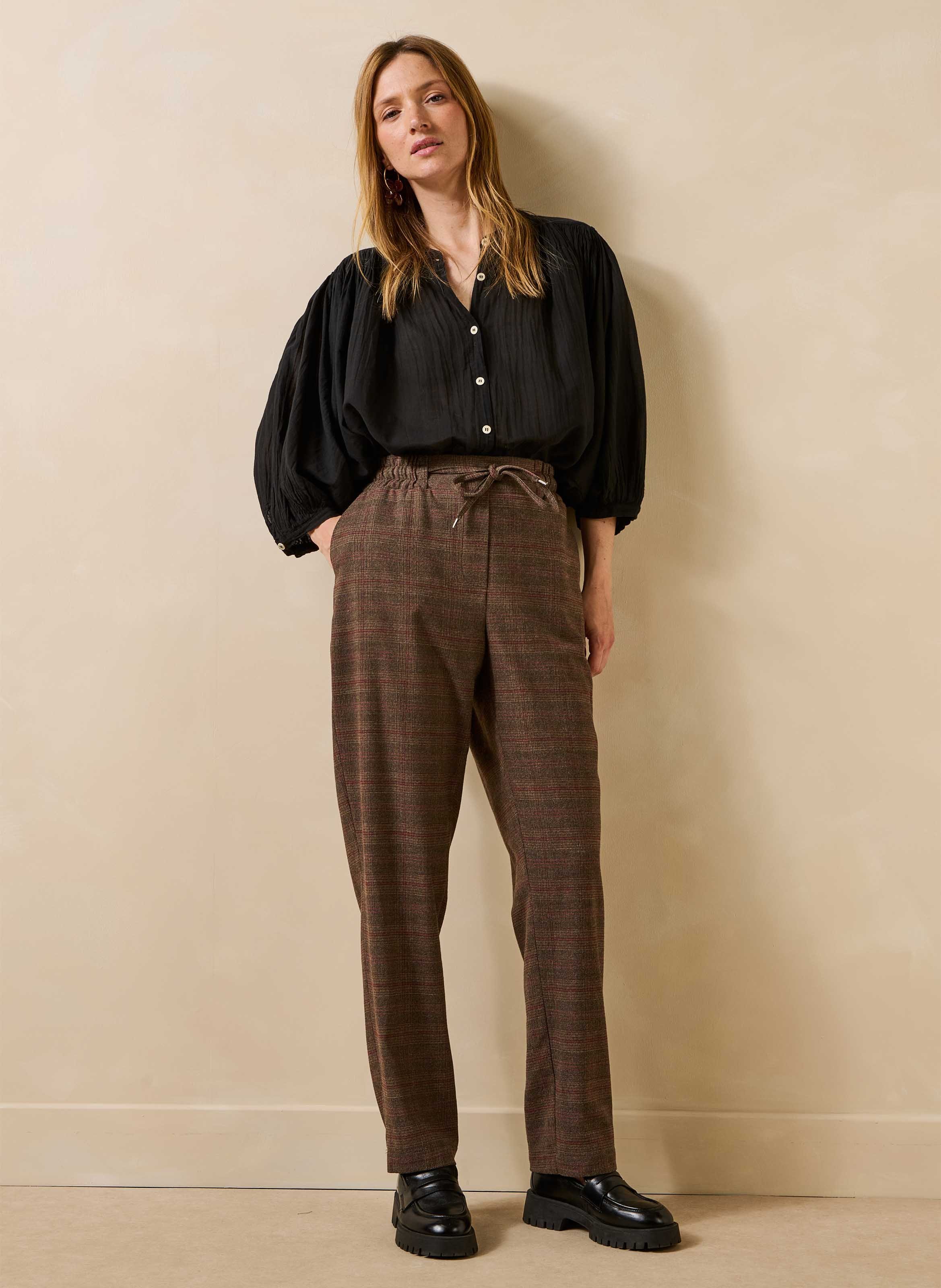 Checked straight-leg pants LA FEE MARABOUTEE Brown