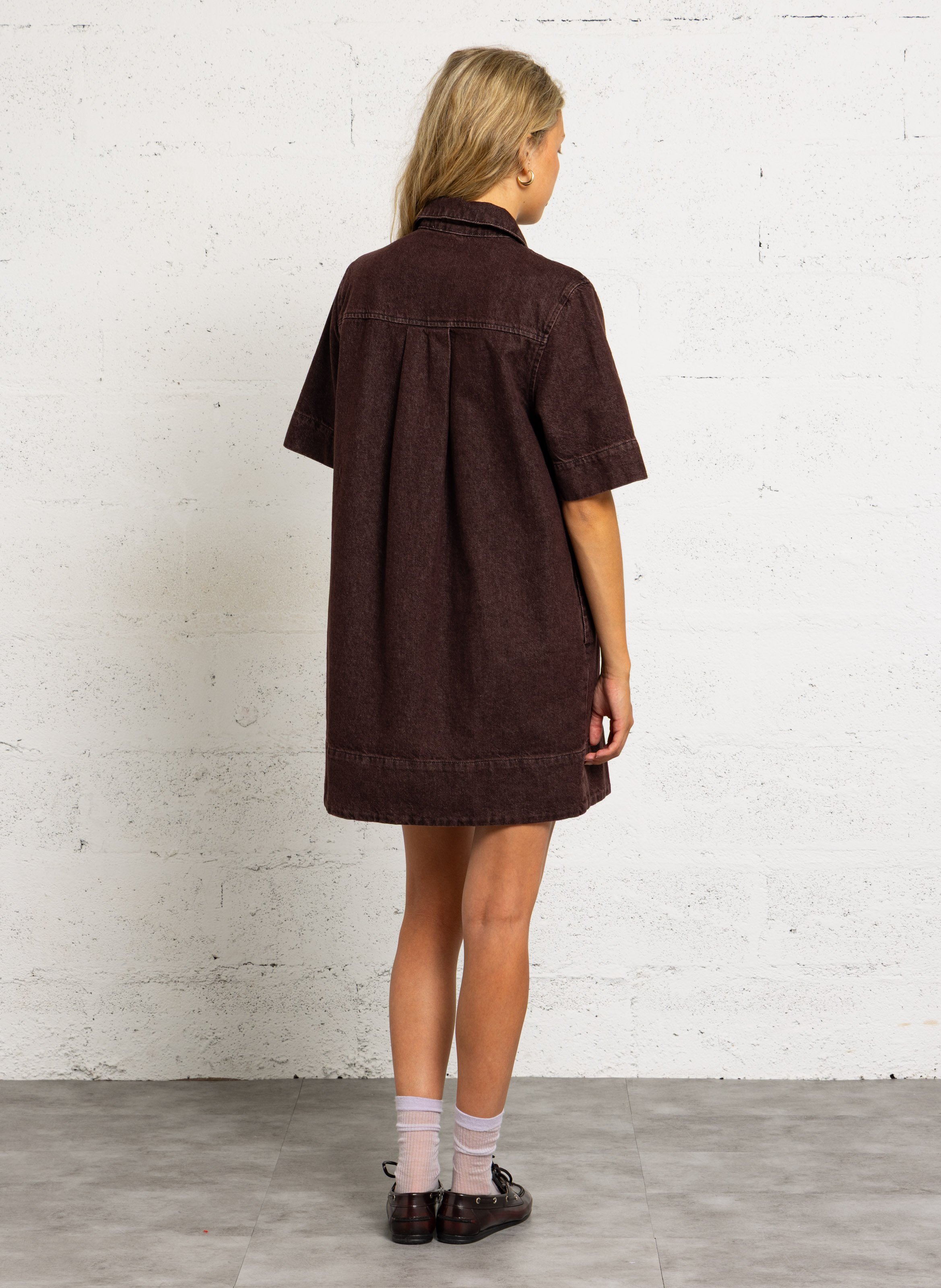 Flared short denim dress DES PETITS HAUTS Brown