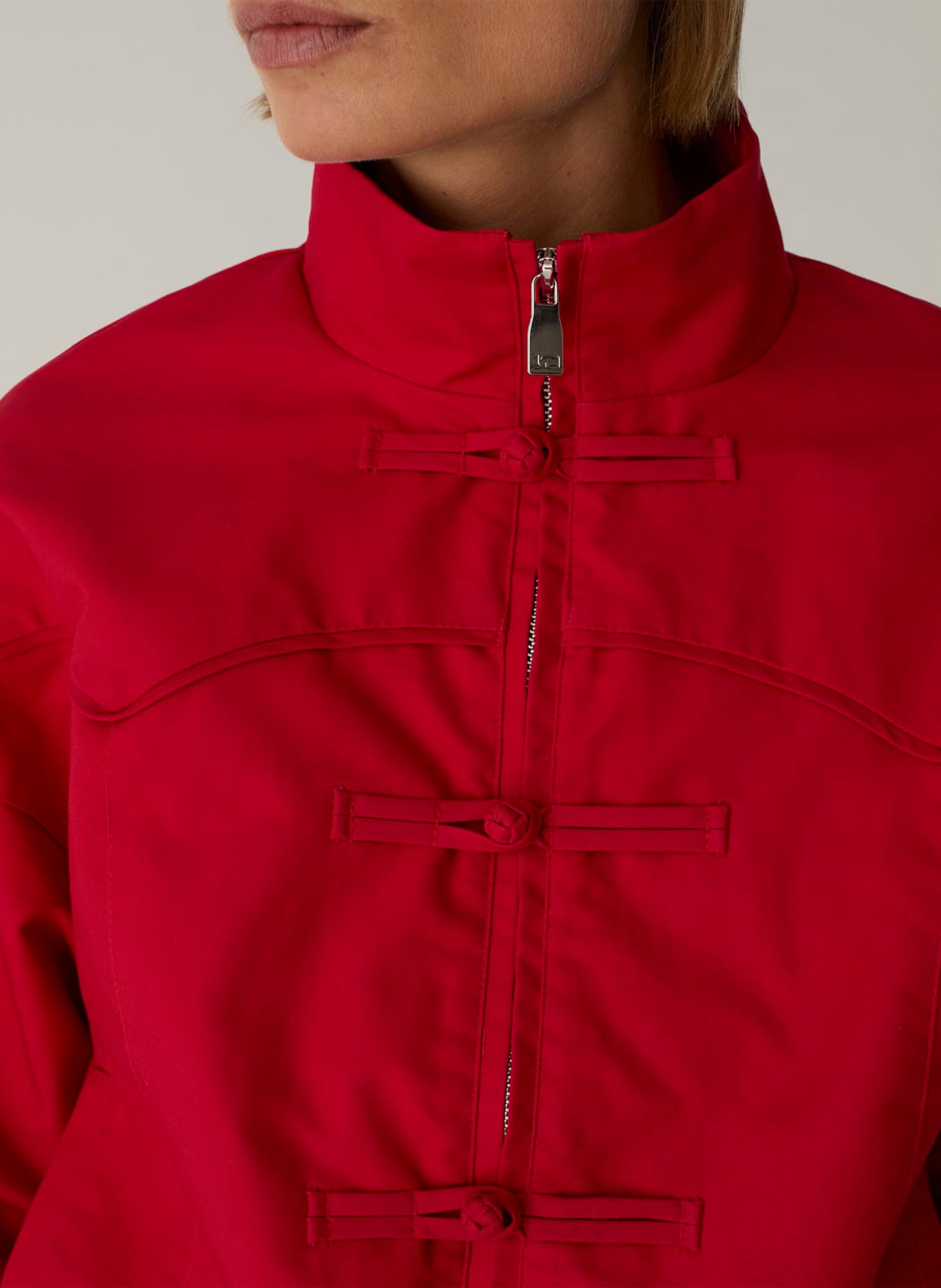 Oversized zip-up jacket in blended cotton LAAGAM Red