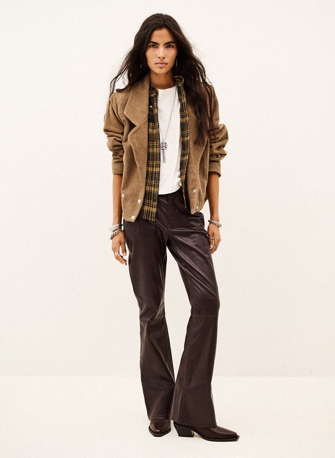 Veste droite col tailleur uni en cuir BA&SH Beige