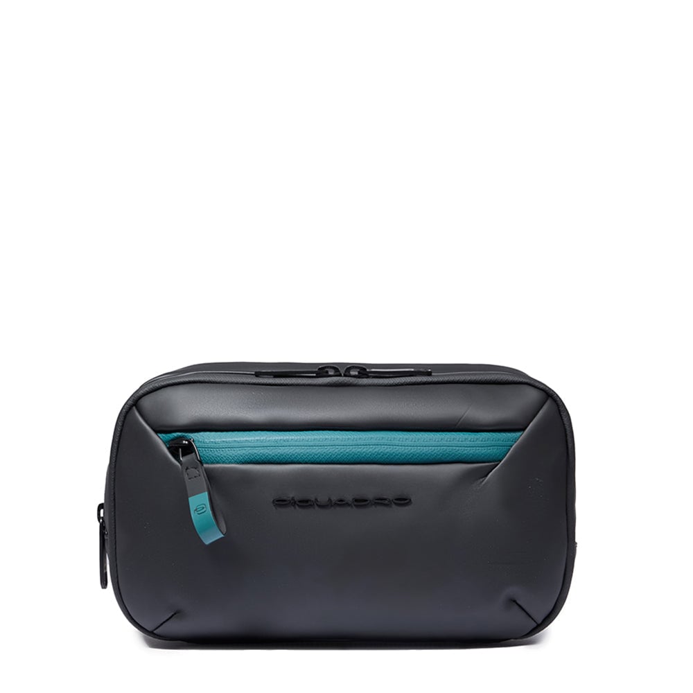 Water-repellent canvas toiletry bag with two compartments PIQUADRO Black