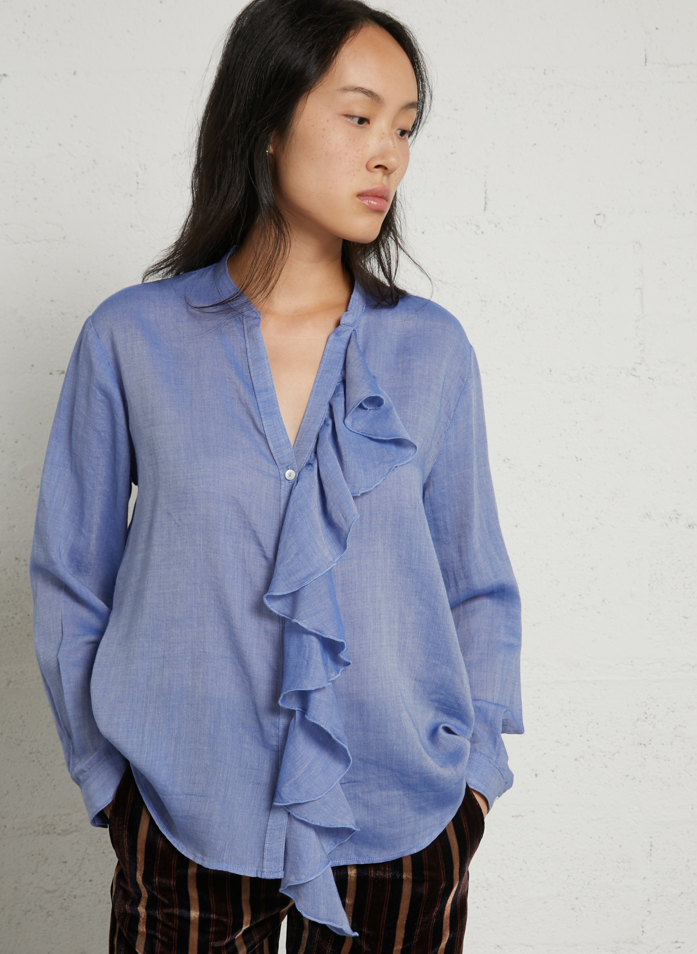 Ruffled cotton blouse DIEGA Blue