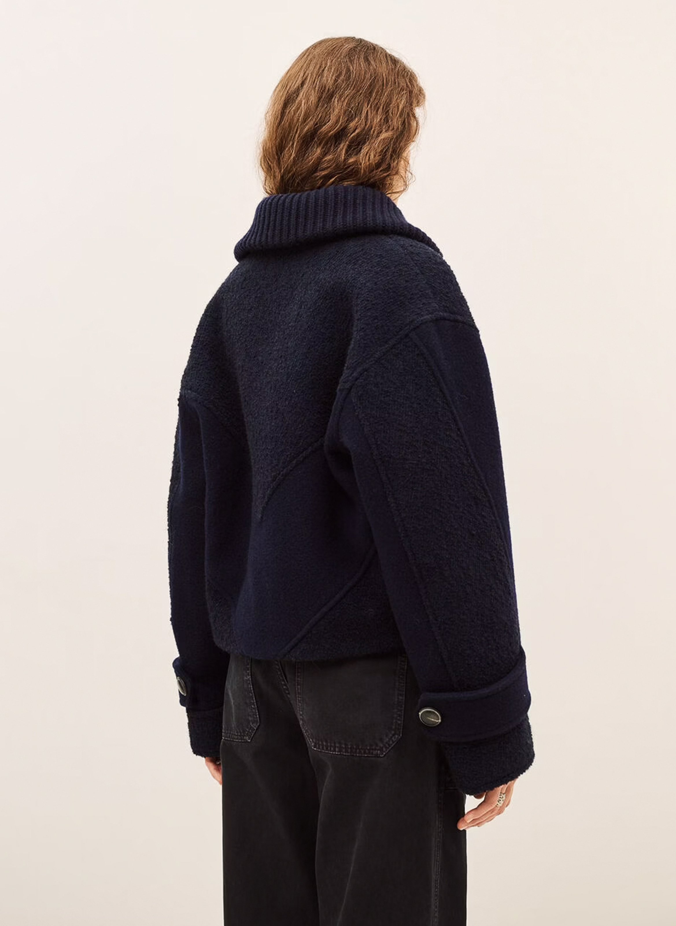 Manteau droit col montant zippé BA&SH Bleu
