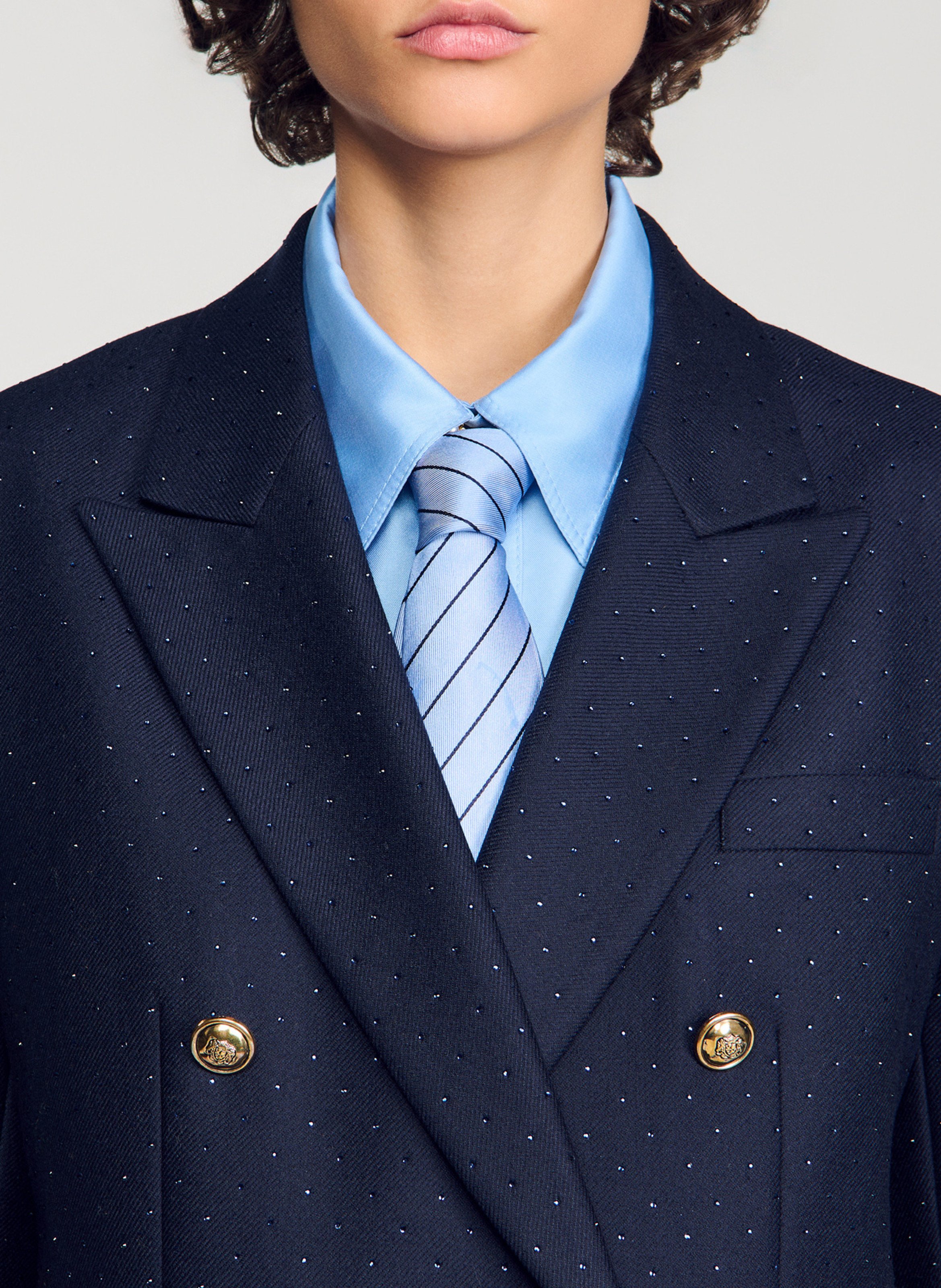 Veste col tailleur en laine SANDRO Bleu