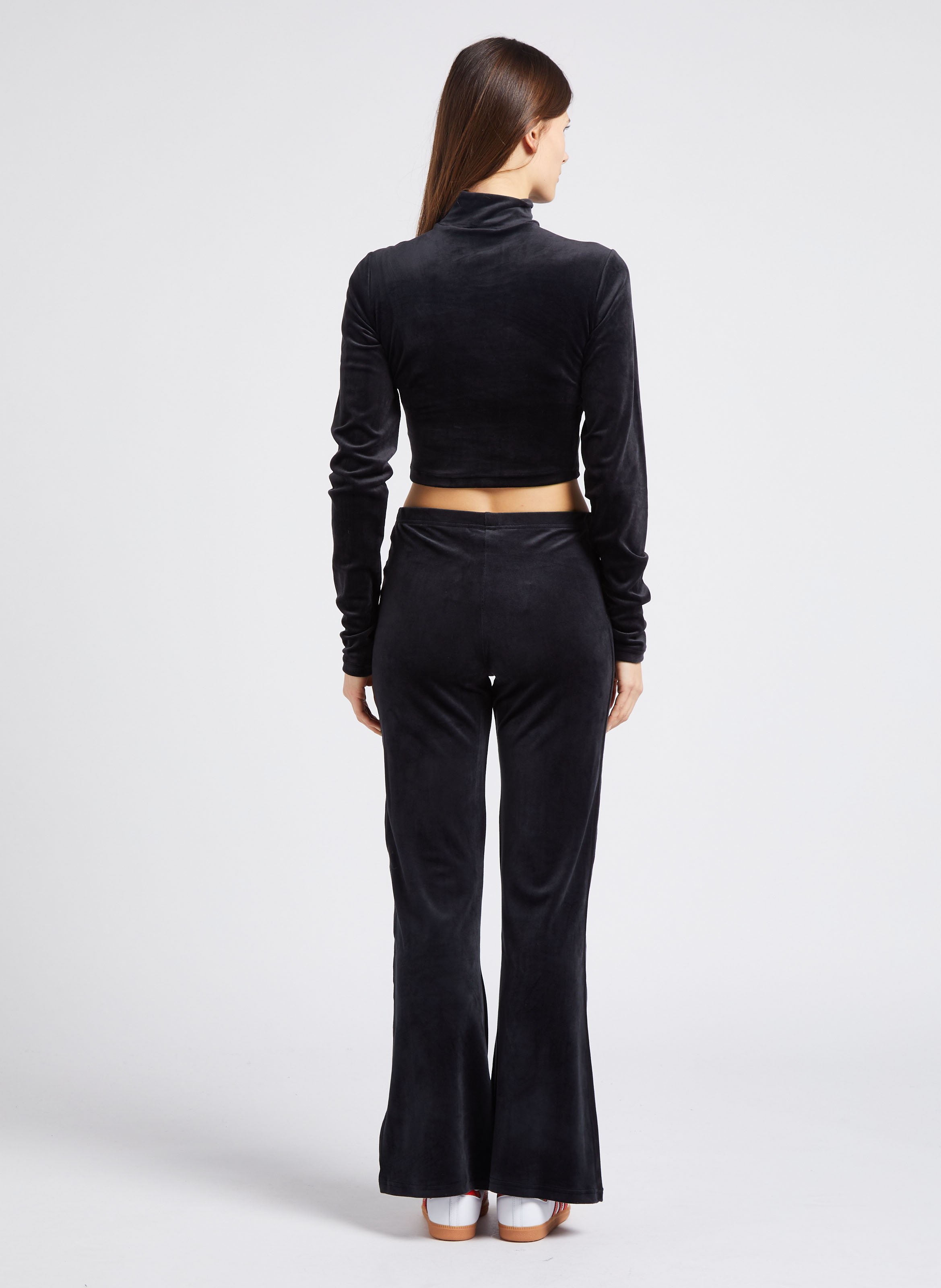 High-waisted velvet-effect bootcut pants Black