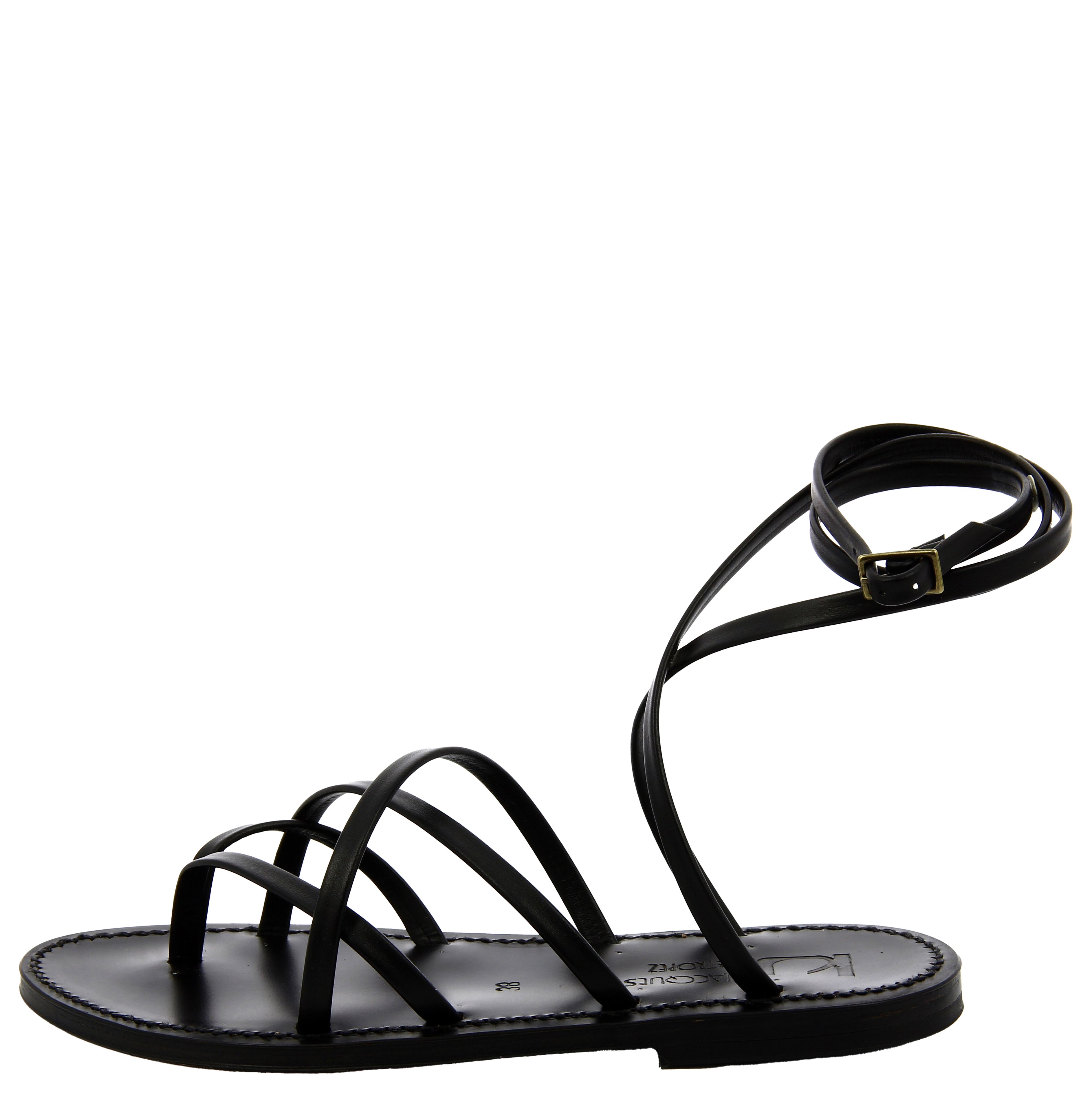 Flat strappy leather sandals K JACQUES Black