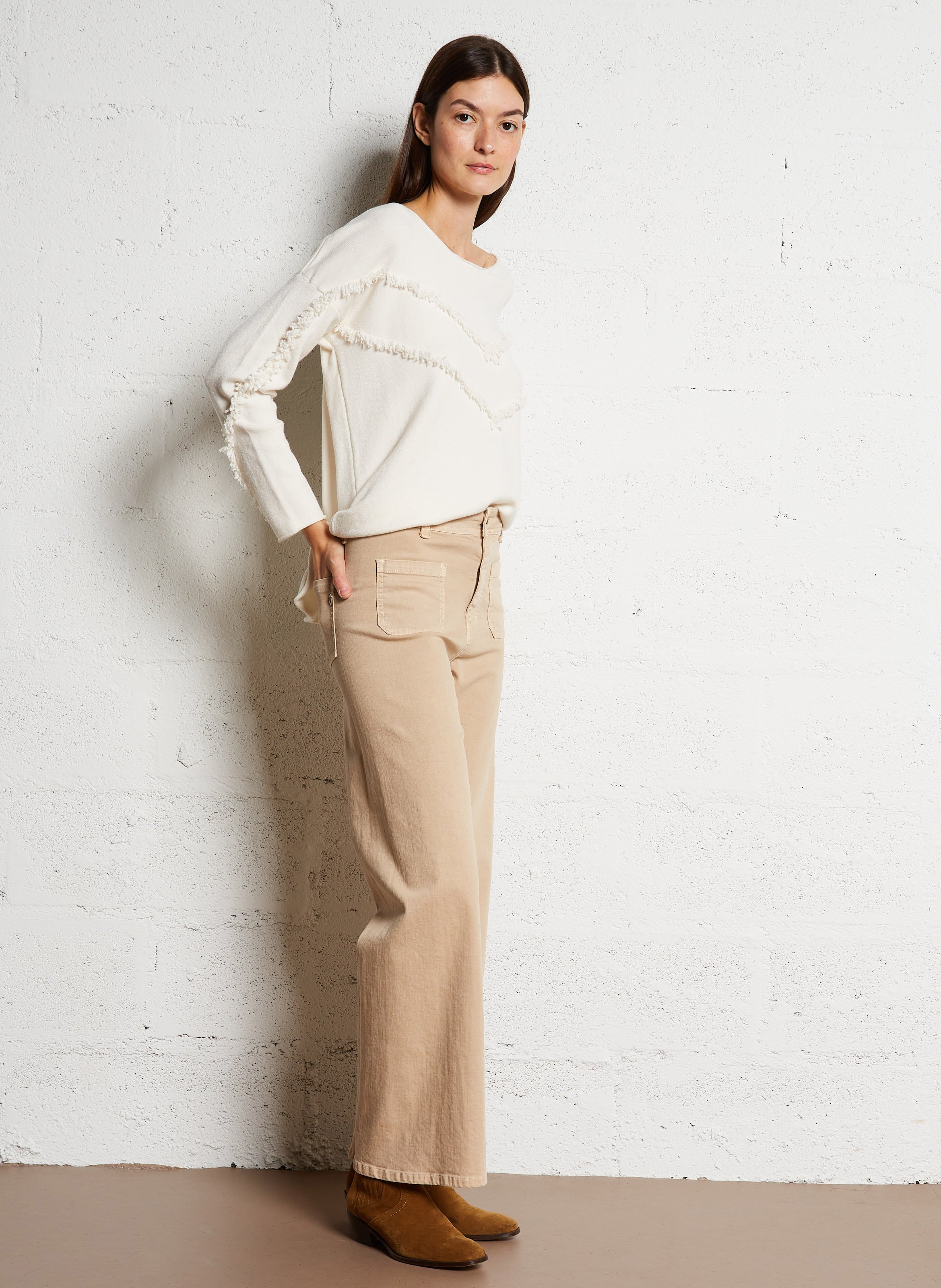 High-rise wide-leg cotton jeans PLEASE Beige