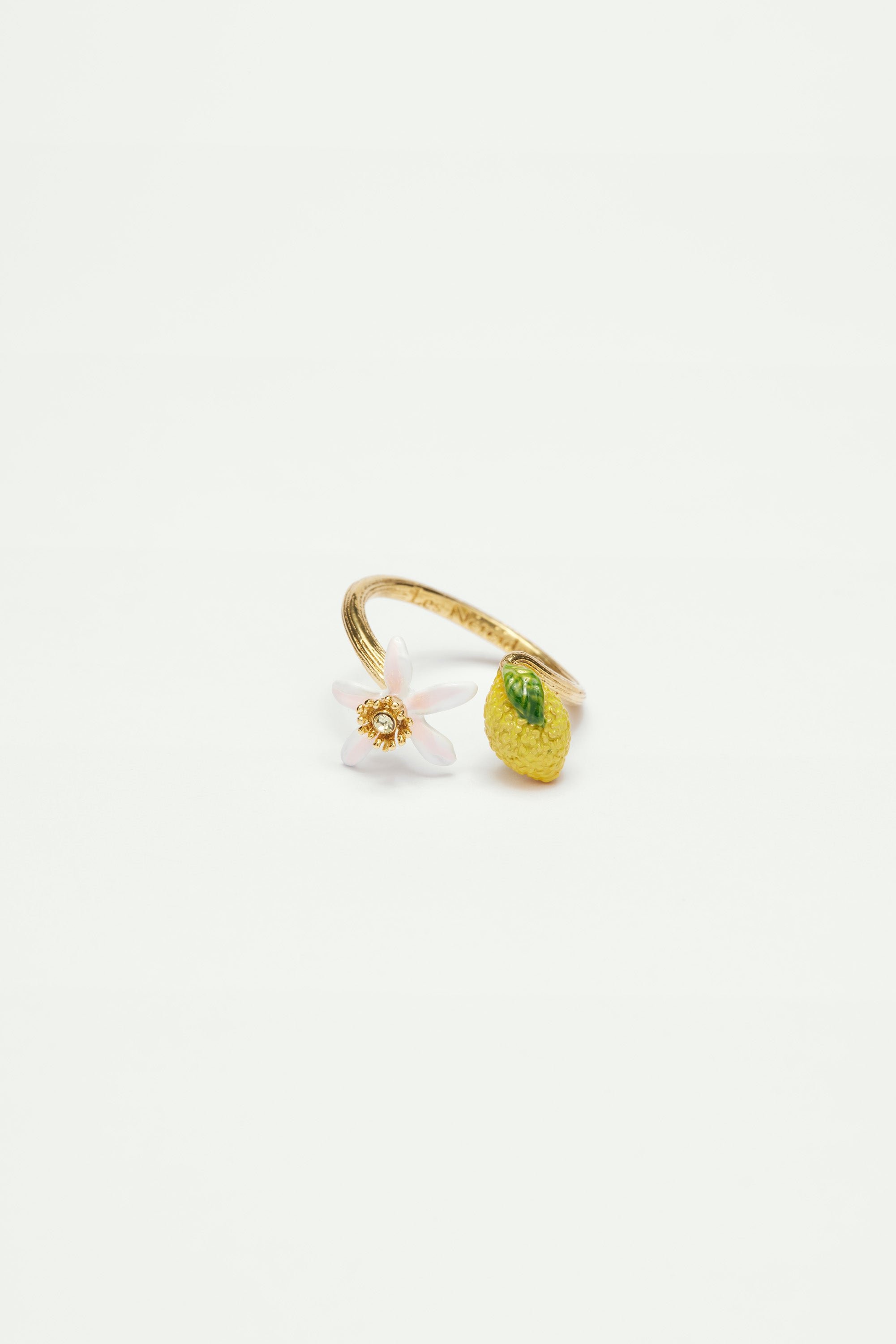 Adjustable ring with lemon and lemon blossom LES NEREIDES Yellow
