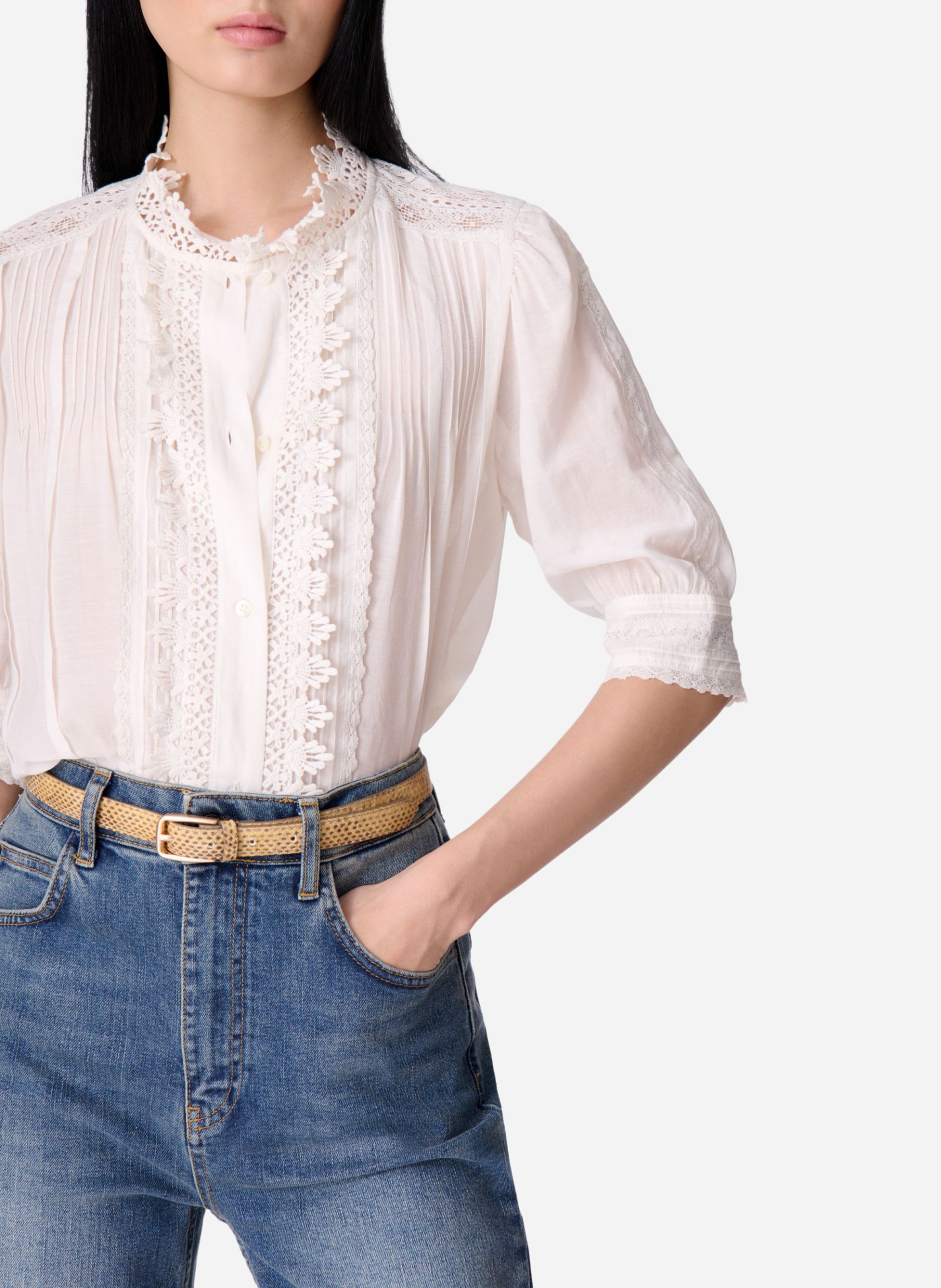 Gerade Bluse mit Spitze und Stickereien VANESSA BRUNO Weiss