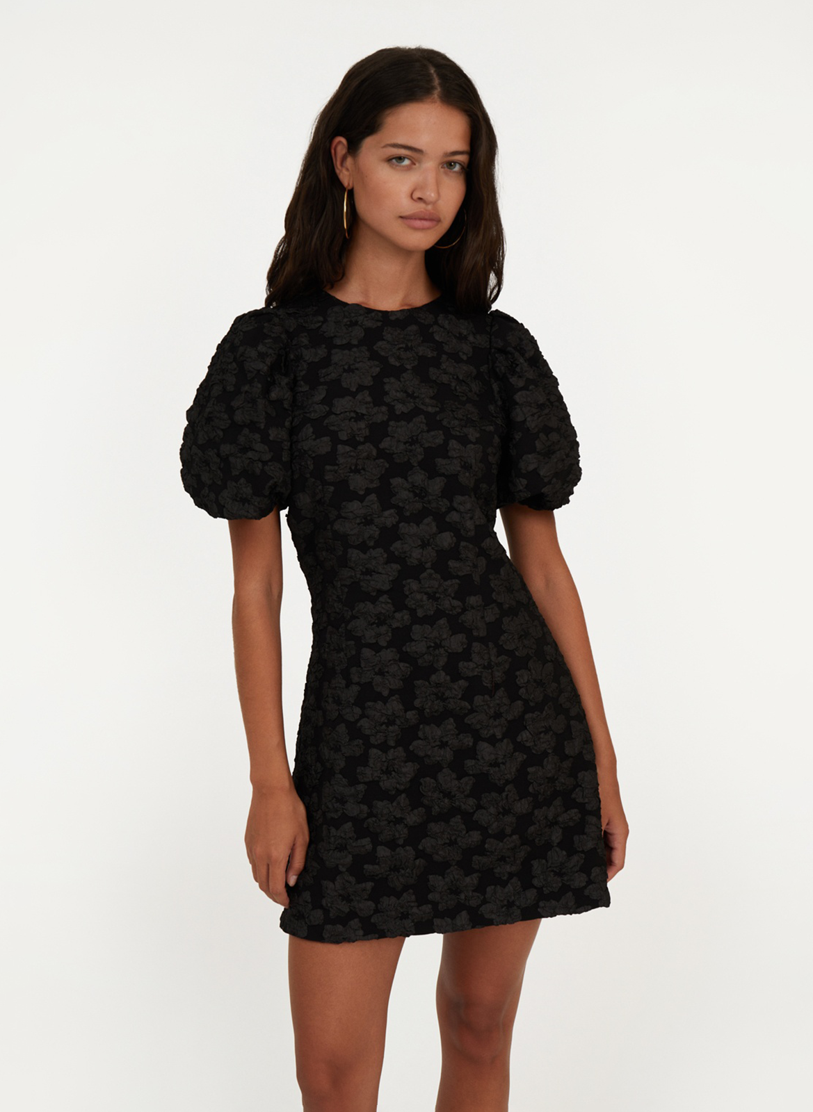 Robe courte en jacquard imprimé ROTATE Noir