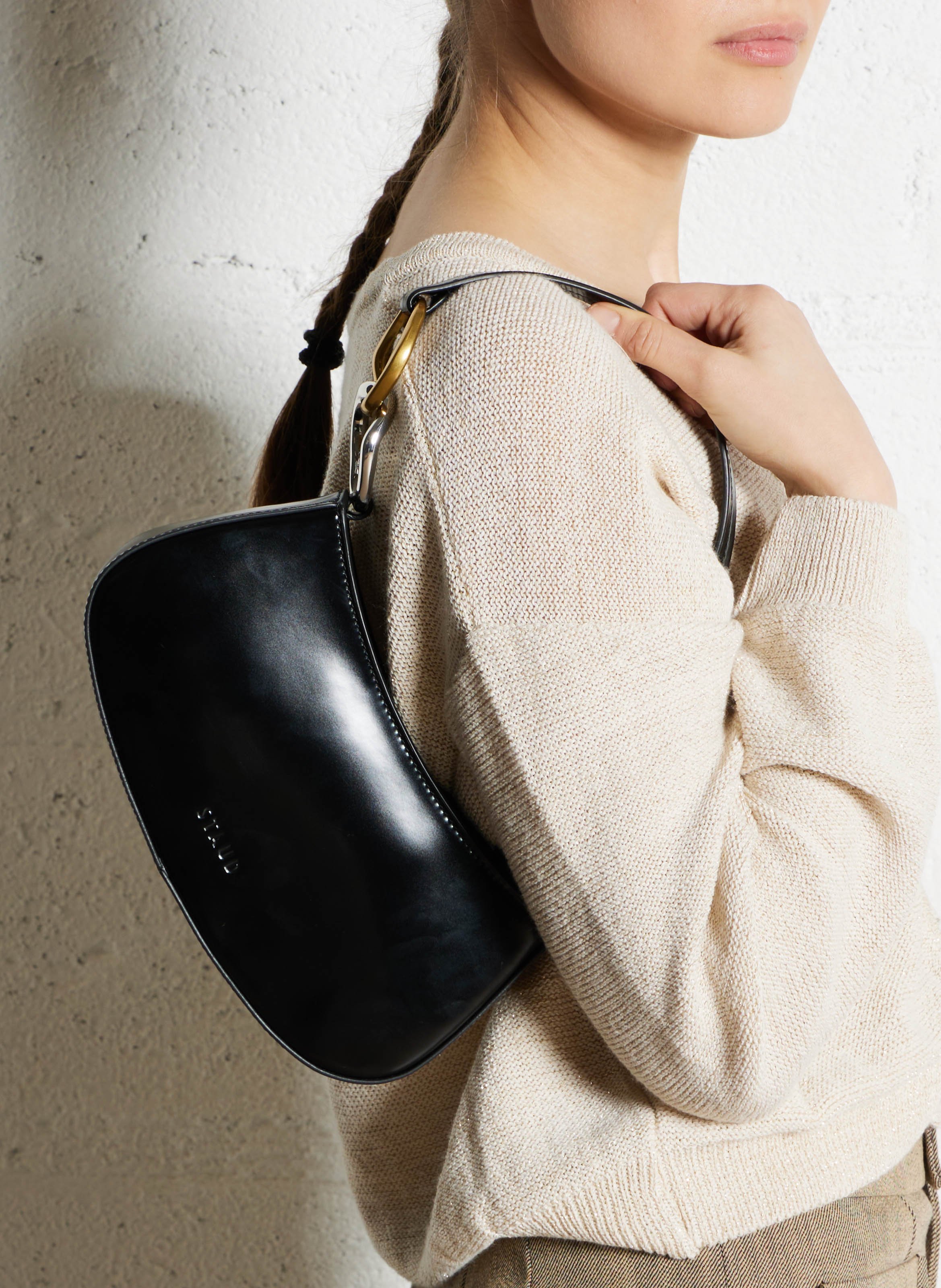 Geschnürte Beuteltasche aus strukturiertem Leder STAUD Schwarz