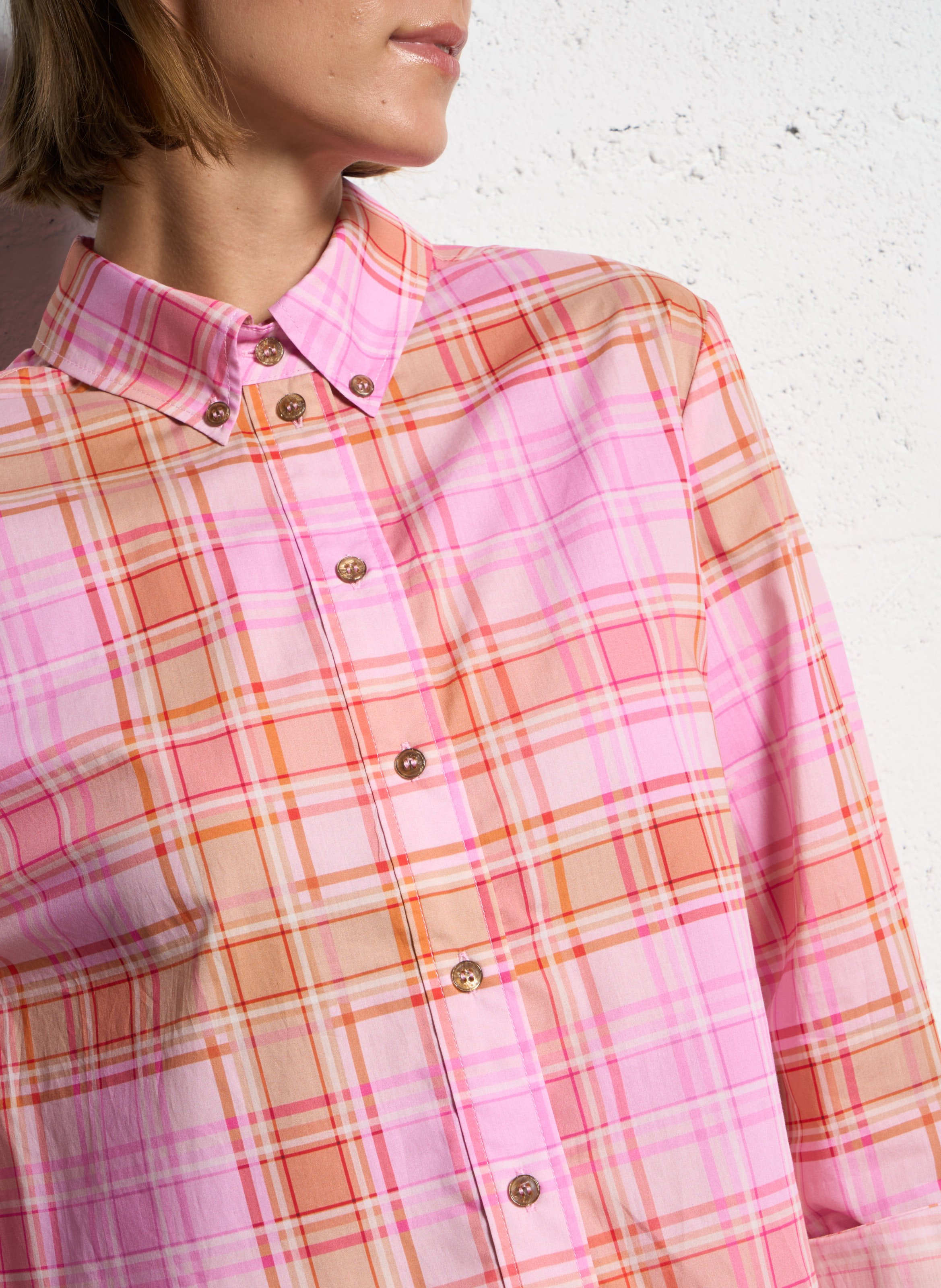 Rechte, katoenen blouse met print SUZIE WINKLE Roze