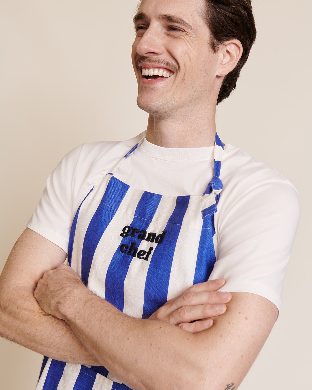 Le tablier grand chef à rayures en coton EMOI EMOI Bleu